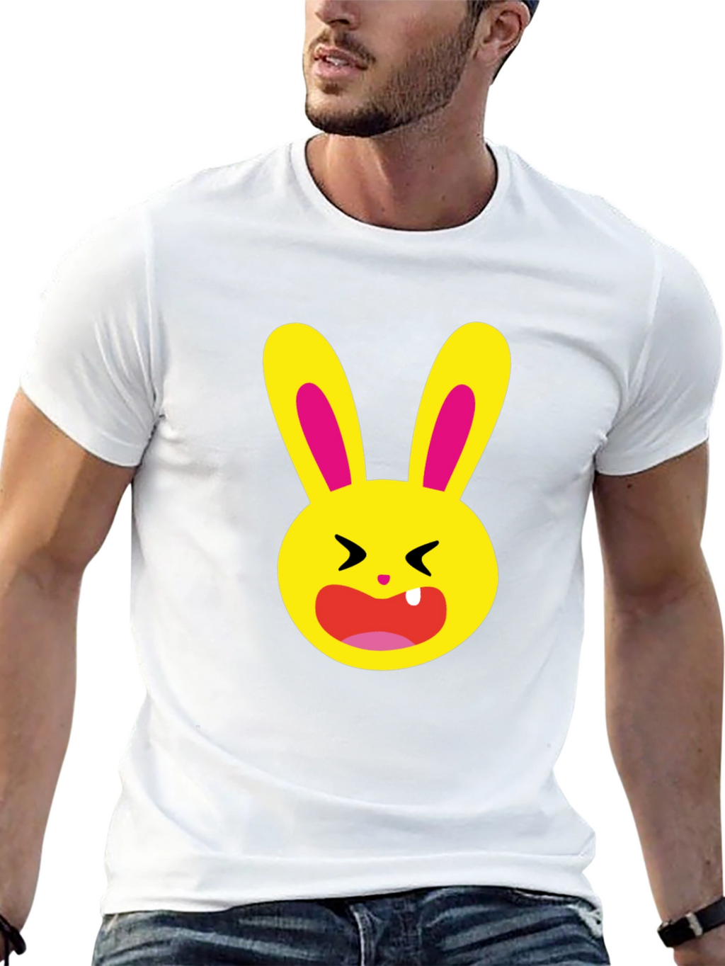 Funky Cartoon Bunny Graphic Tee - Black