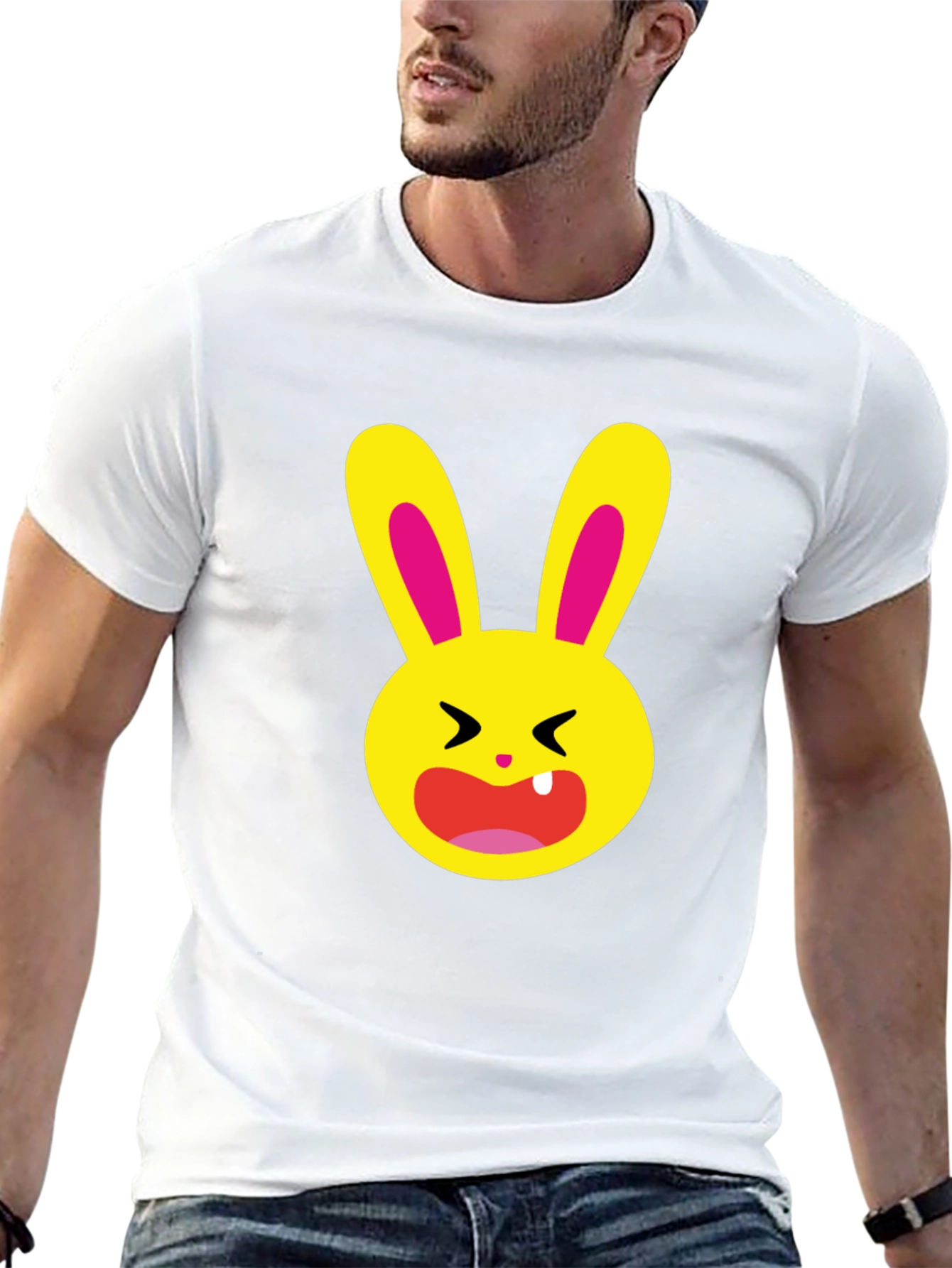 Funky Cartoon Bunny Graphic Tee - Black