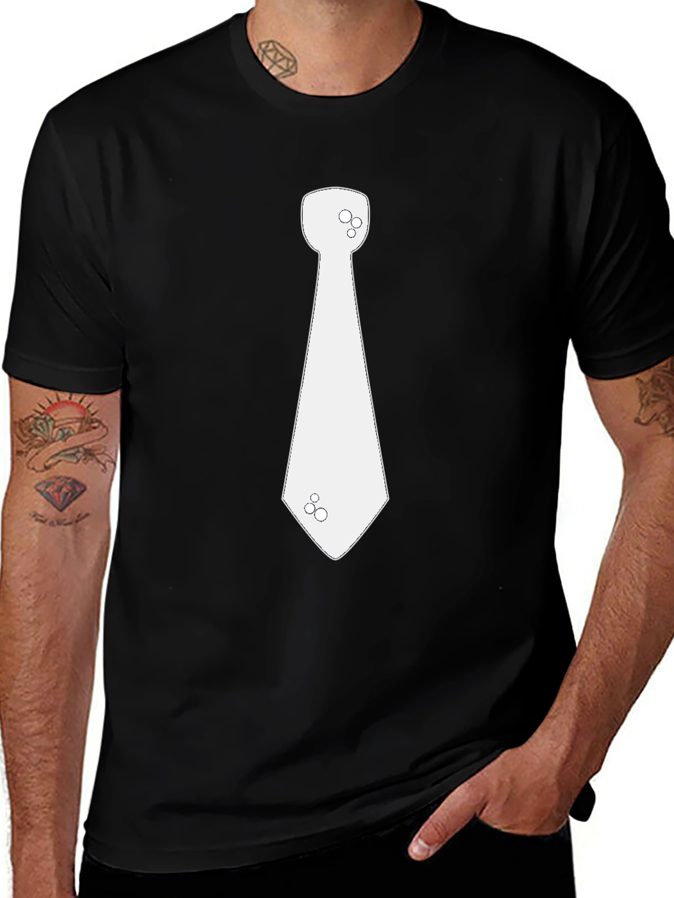 Mens Black T-Shirt with Novelty Necktie Graphic