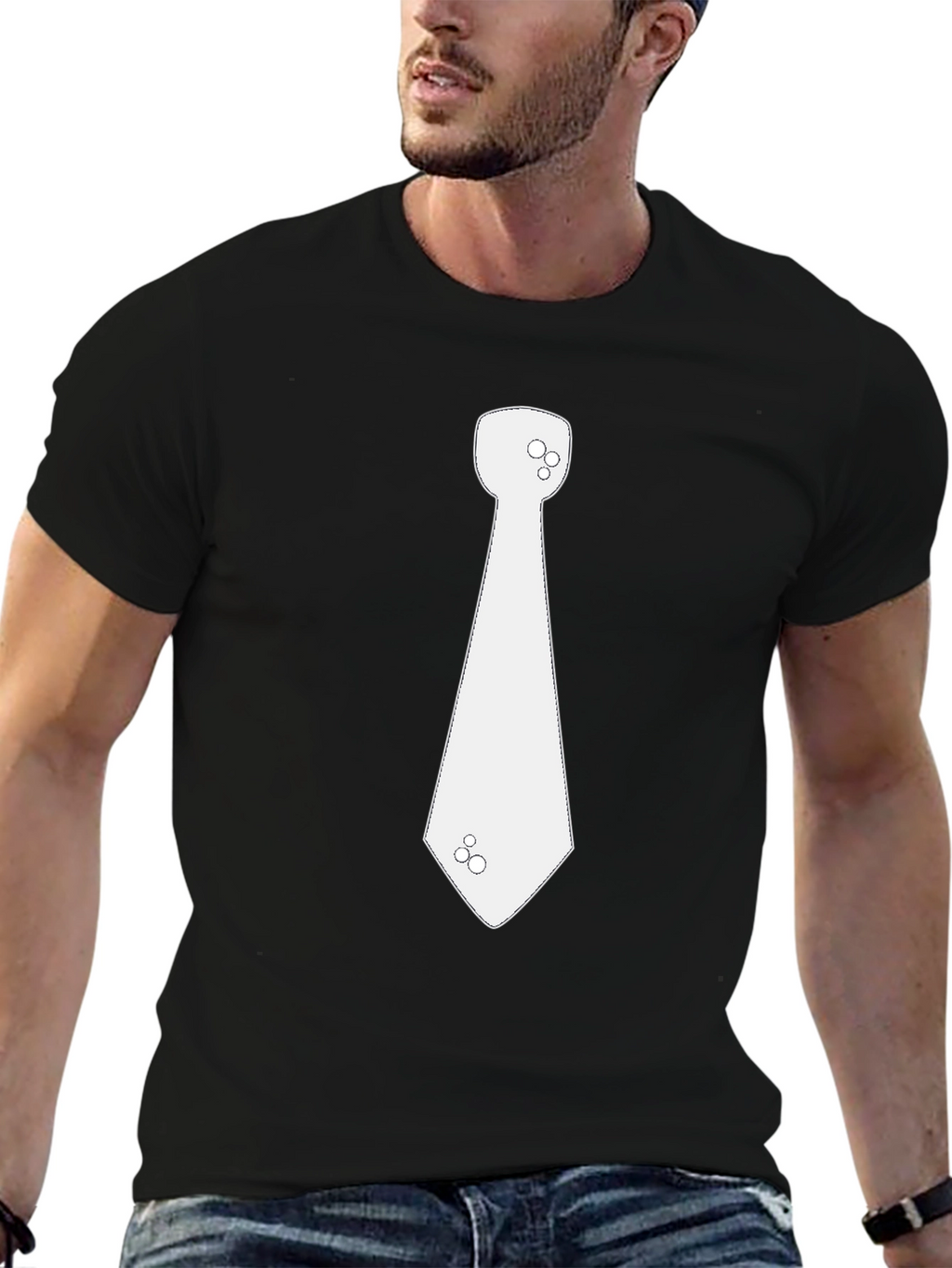 Mens Black T-Shirt with Novelty Necktie Graphic