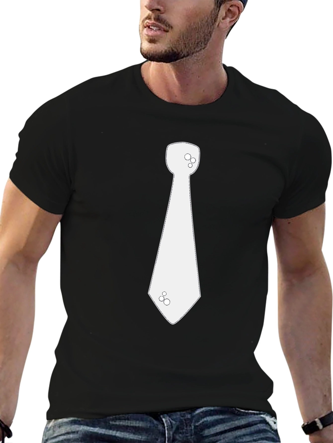 Mens Black T-Shirt with Novelty Necktie Graphic