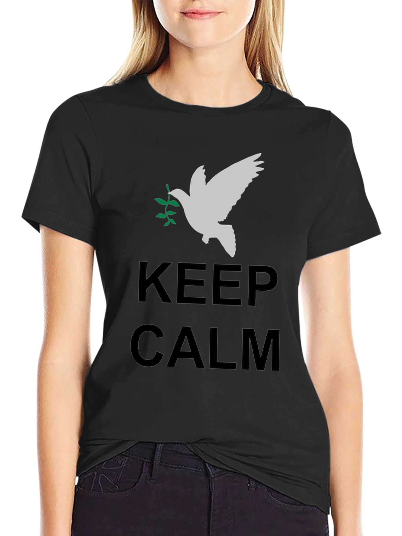 Keep Calm Peace Dove Graphic Tee - Mens Casual Shirt