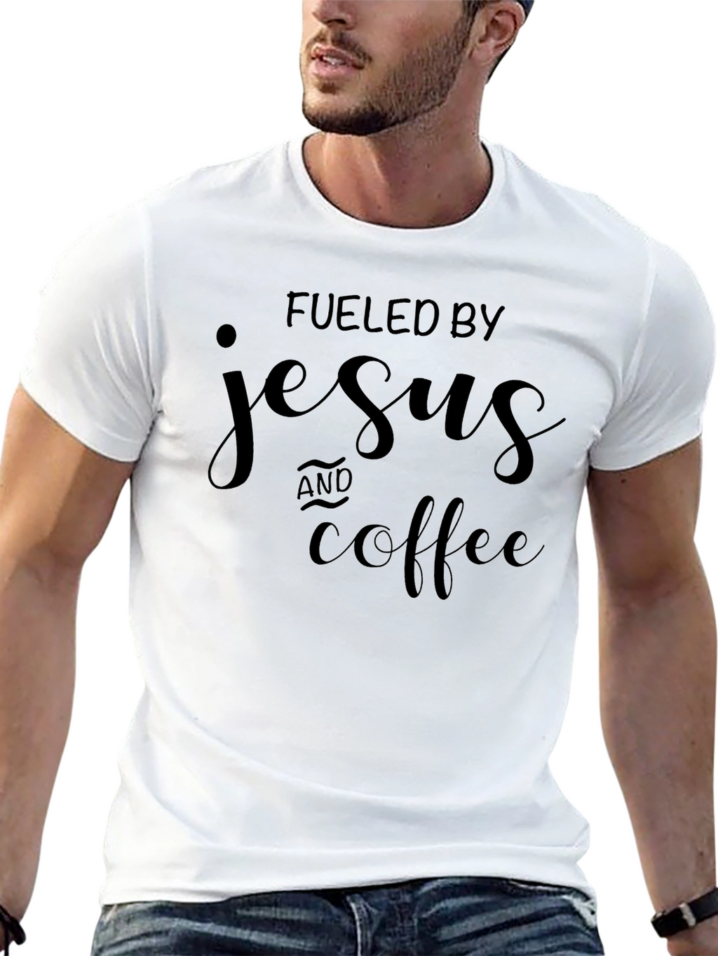 Fueled By Jesus & Coffee Black Graphic T-Shirt