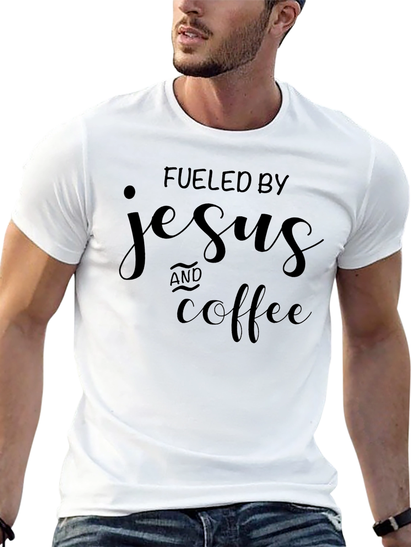 Fueled By Jesus & Coffee Black Graphic T-Shirt