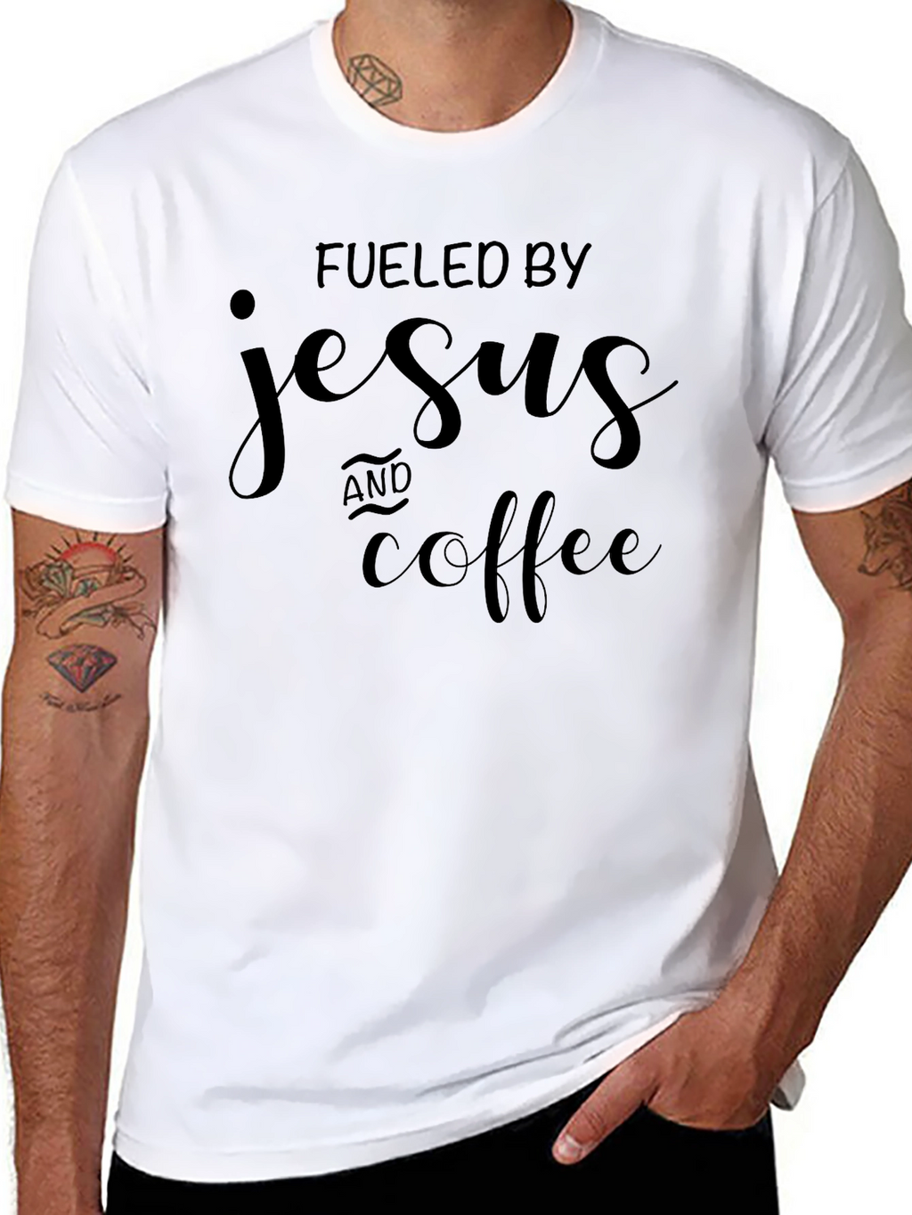 Fueled By Jesus & Coffee Black Graphic T-Shirt