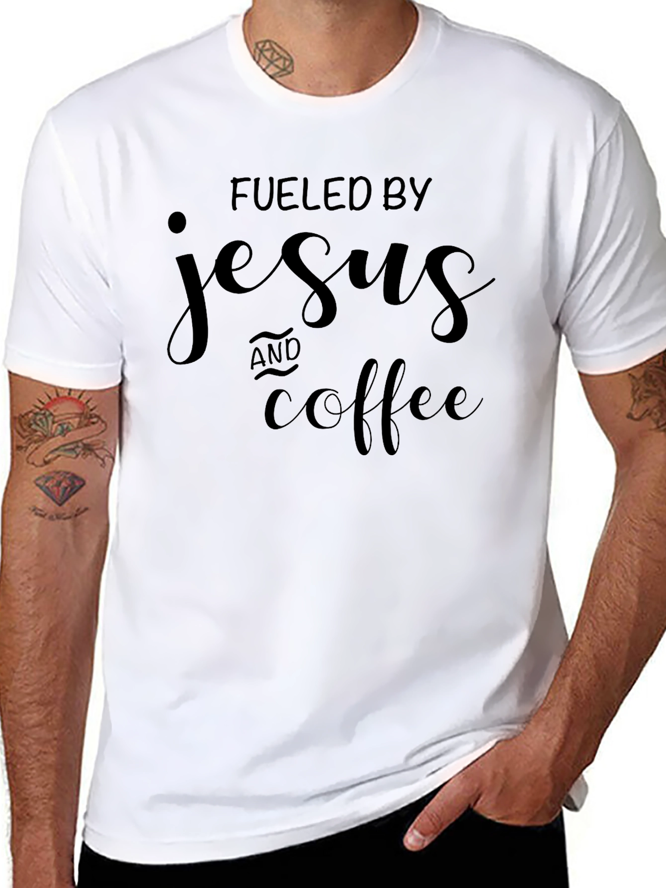 Fueled By Jesus & Coffee Black Graphic T-Shirt