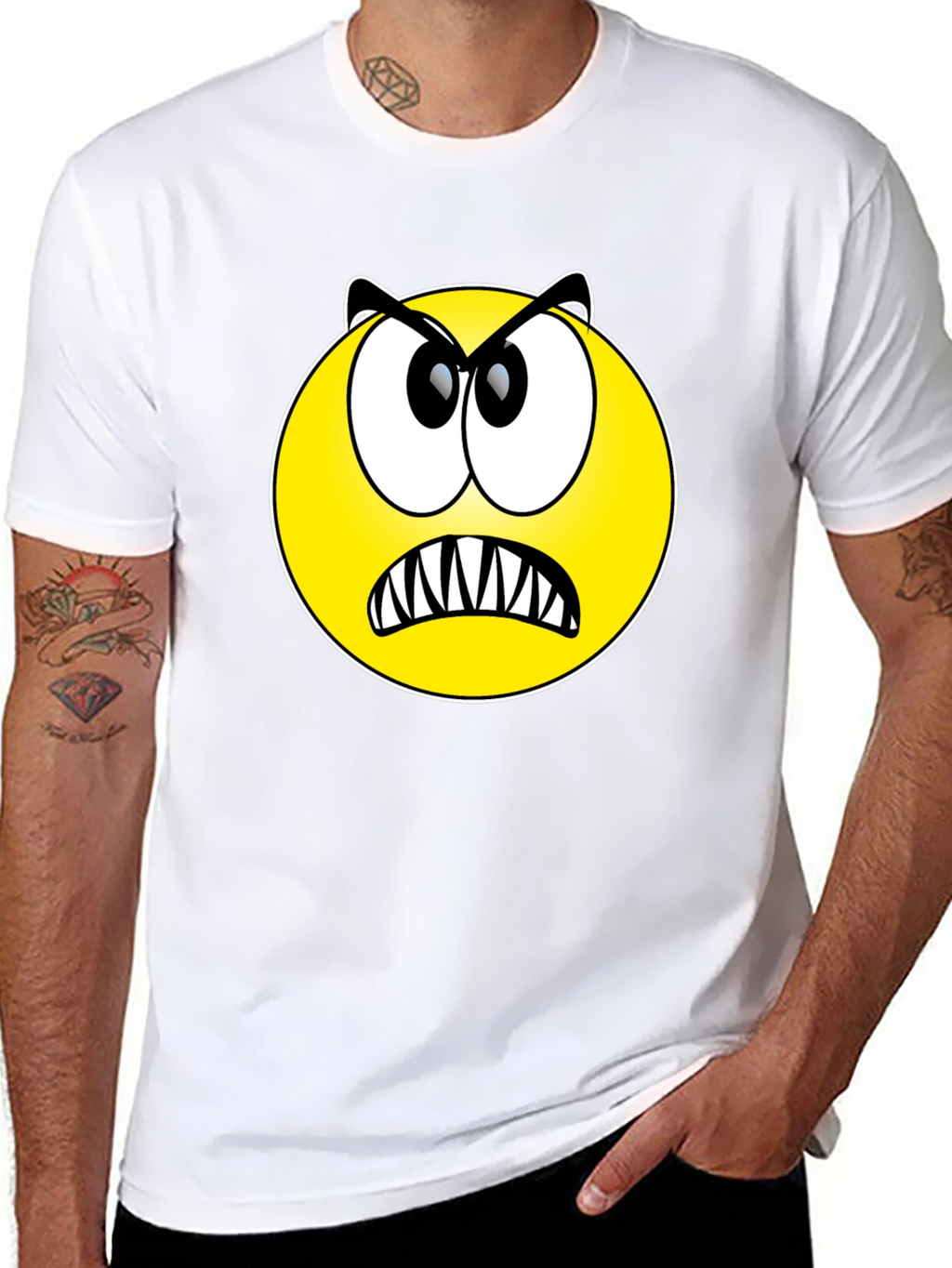 Angry Emoji Graphic Tee - Black Cotton T-Shirt