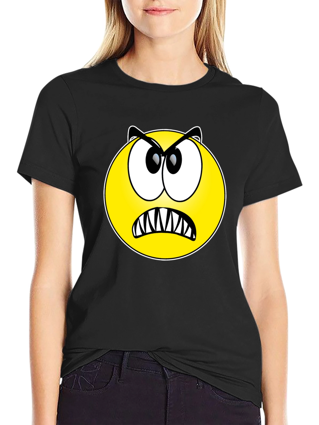 Angry Emoji Graphic Tee - Black Cotton T-Shirt