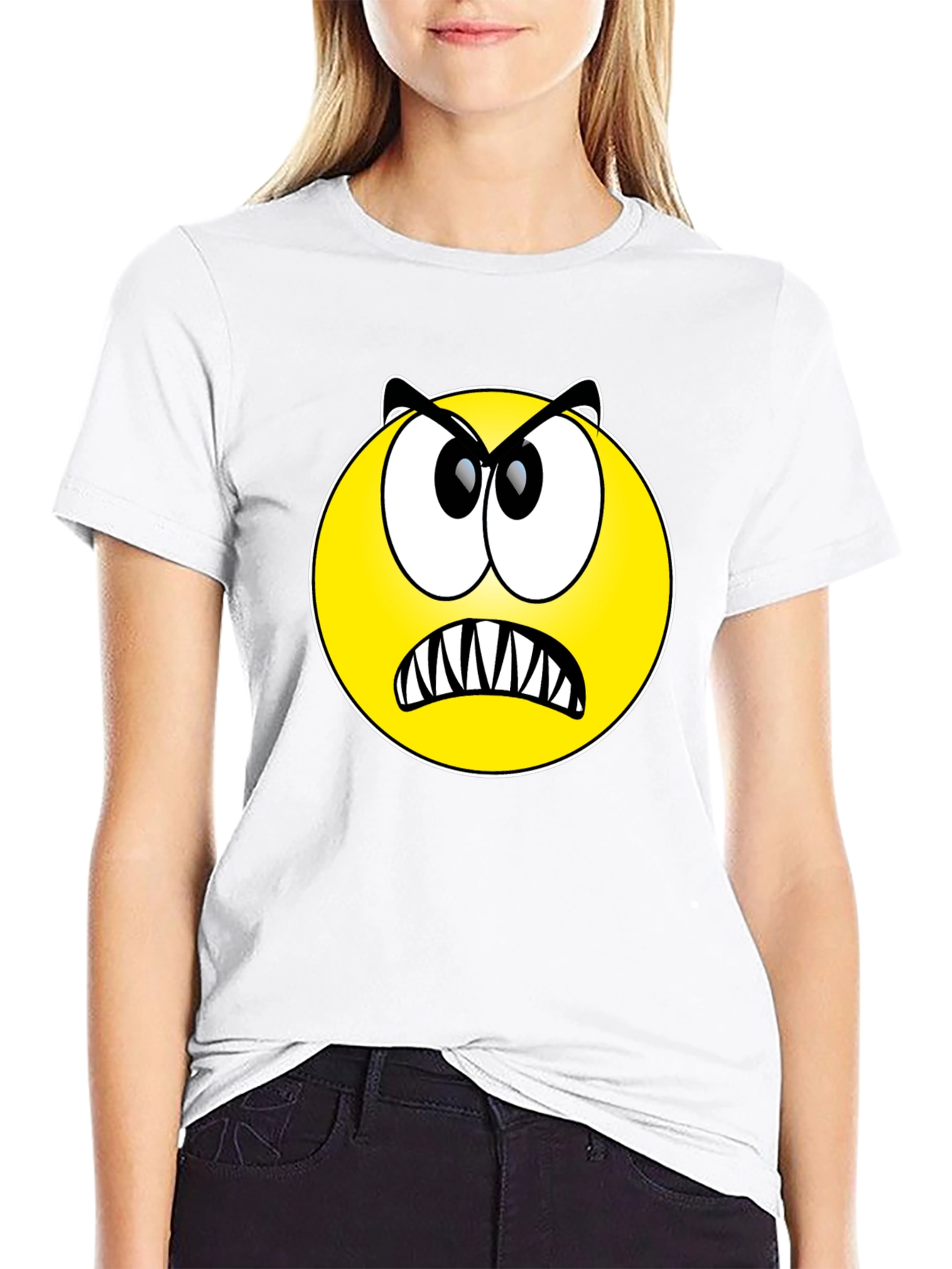 Angry Emoji Graphic Tee - Black Cotton T-Shirt