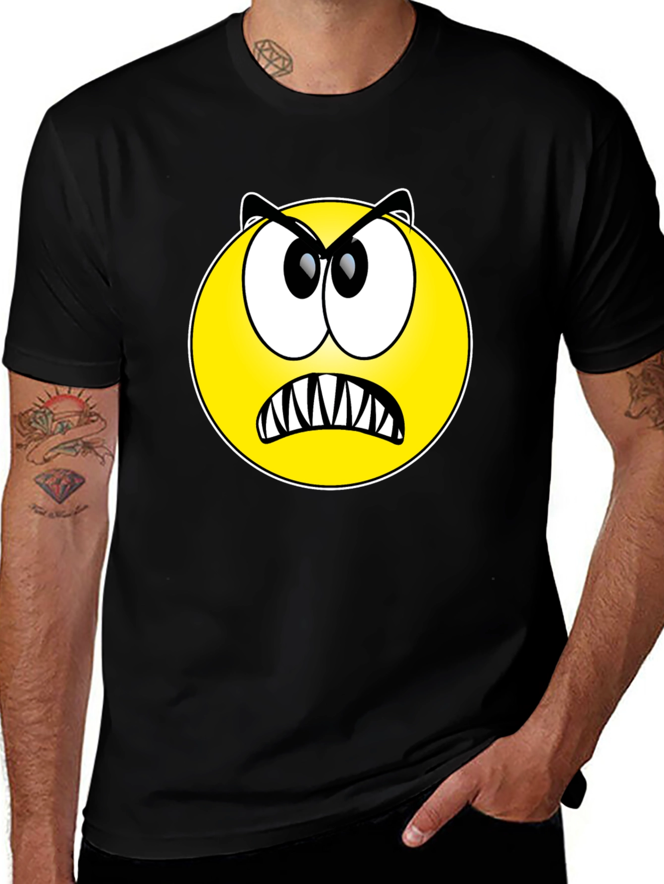 Angry Emoji Graphic Tee - Black Cotton T-Shirt