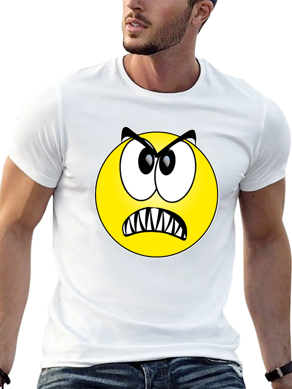 Angry Emoji Graphic Tee - Black Cotton T-Shirt