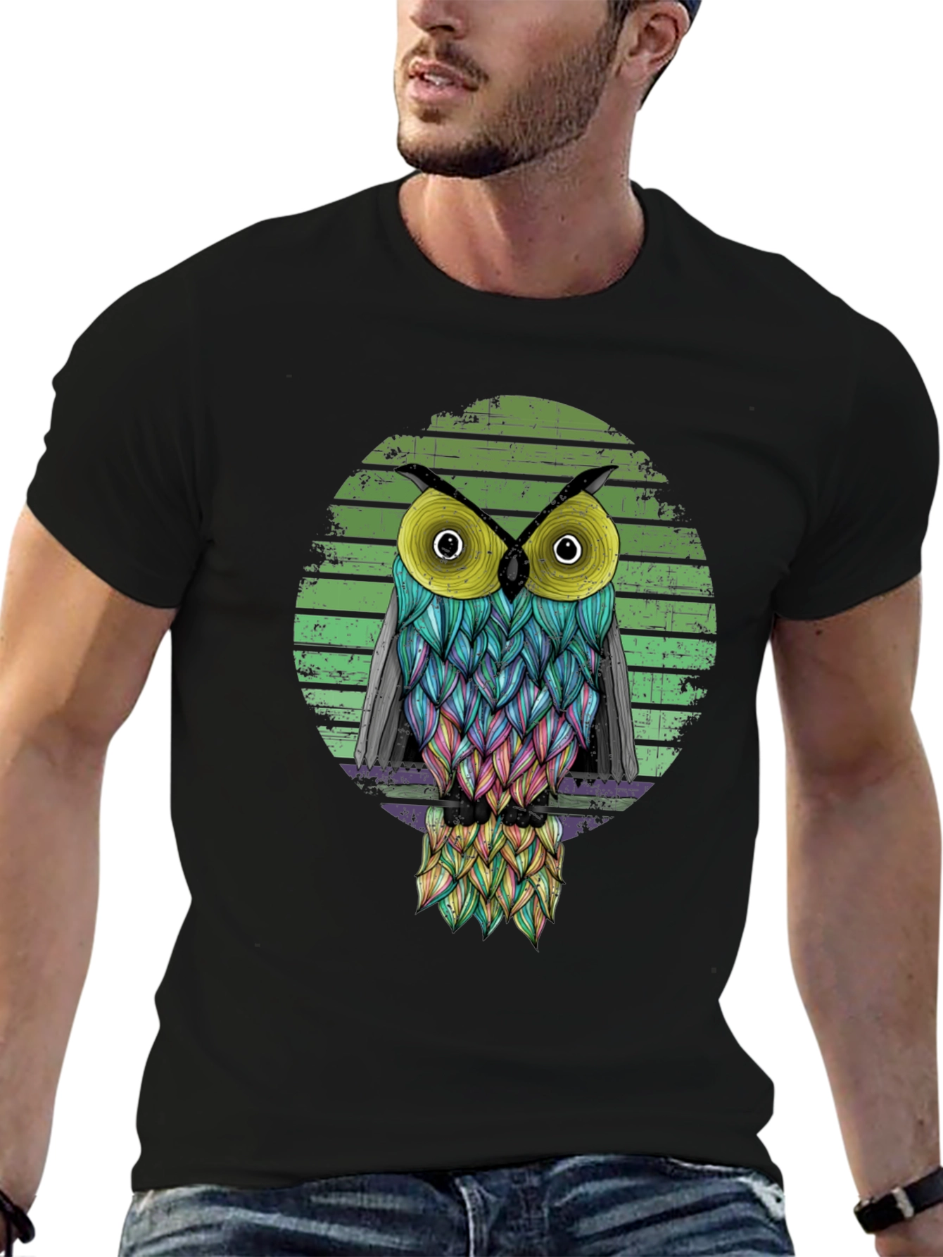 Cool Owl Graphic Black T-Shirt