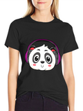 Cute Panda Headphones Graphic T-Shirt