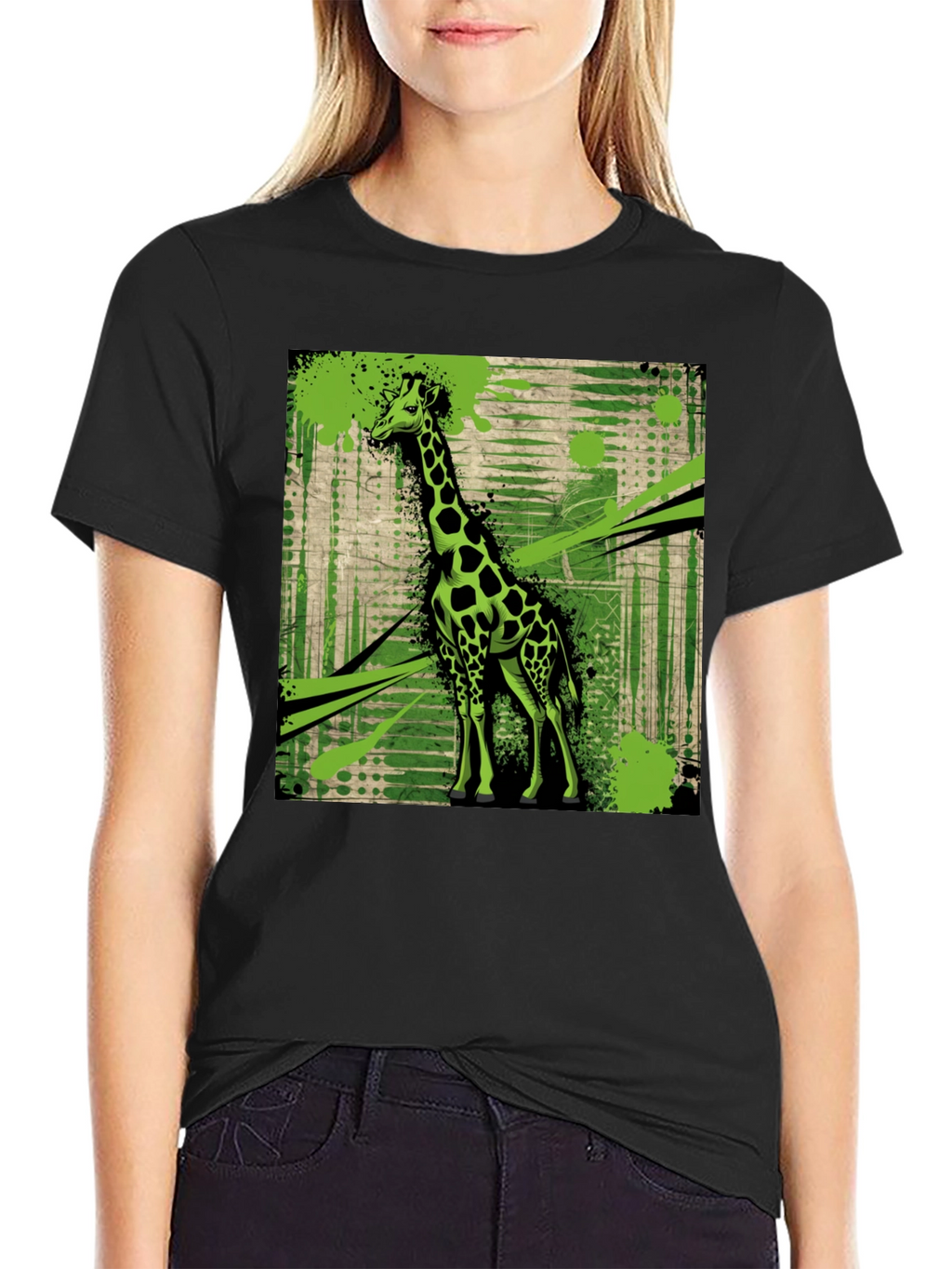 Giraffe Graphic Print Black T-Shirt