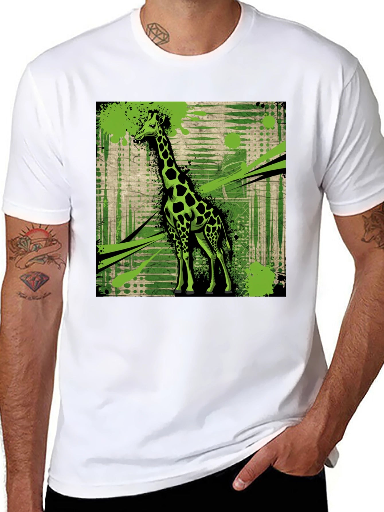 Giraffe Graphic Print Black T-Shirt