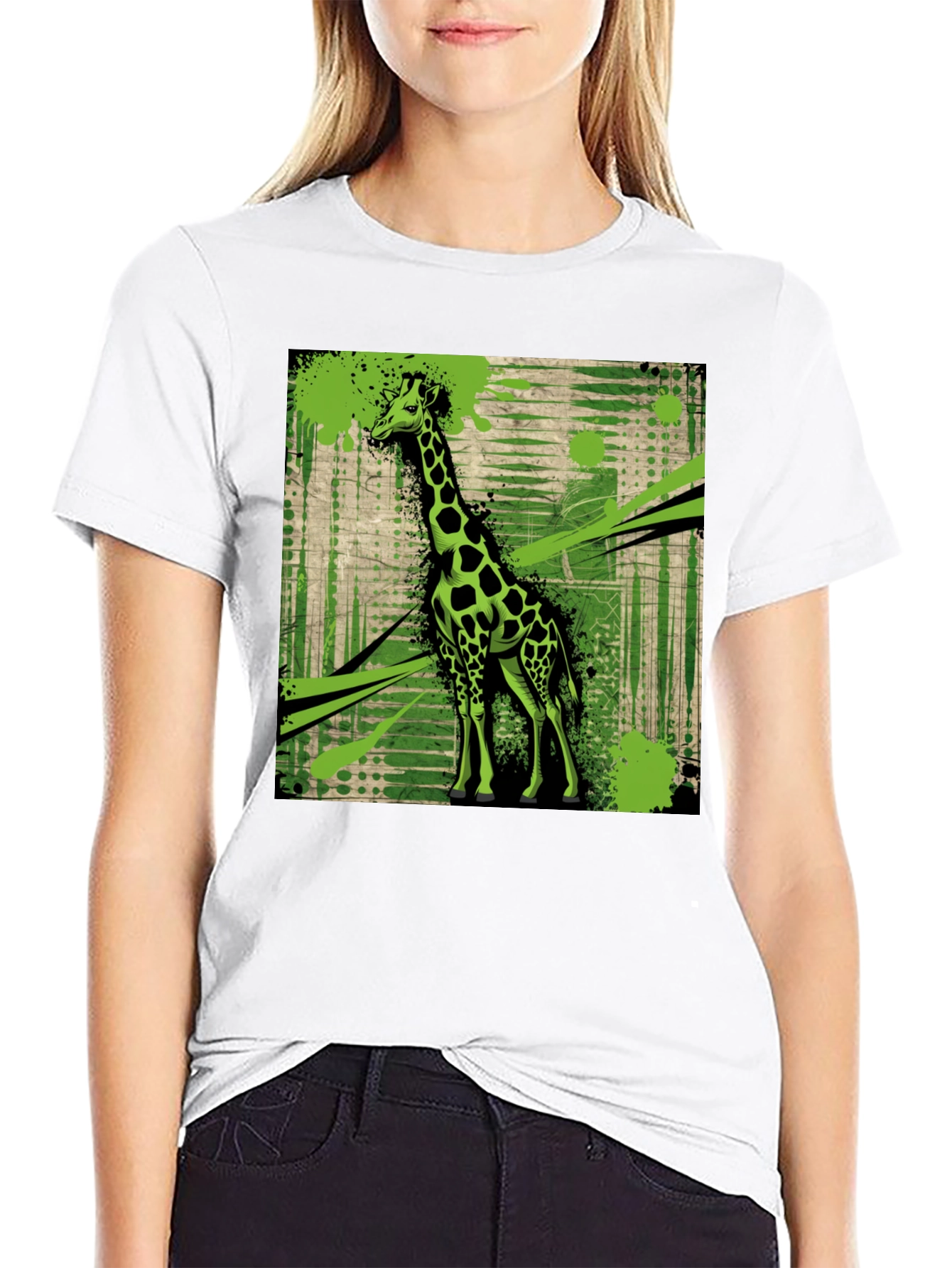 Giraffe Graphic Print Black T-Shirt