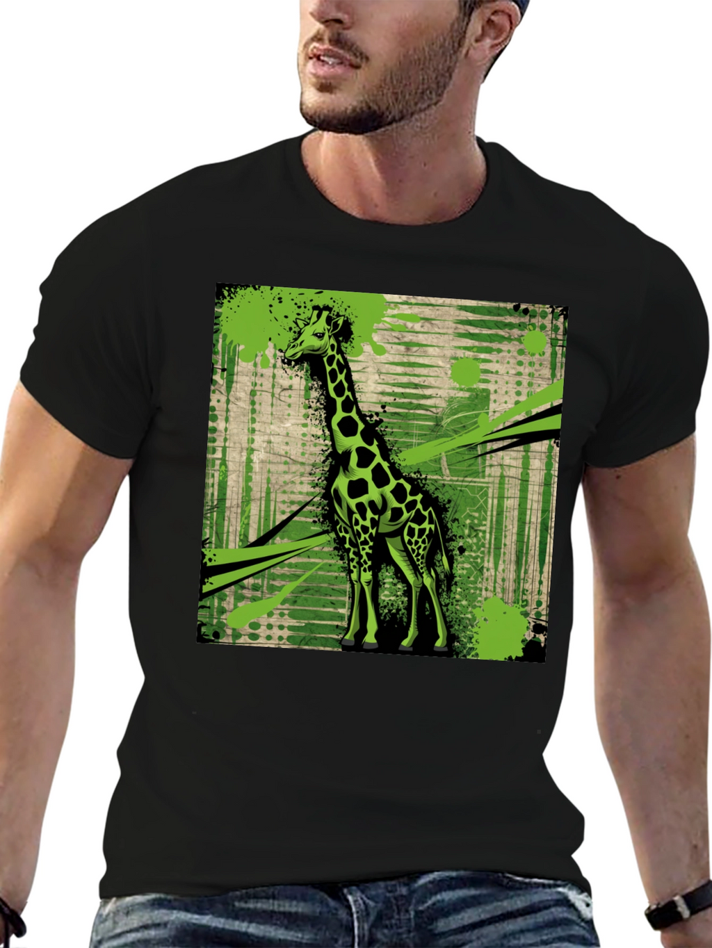 Giraffe Graphic Print Black T-Shirt