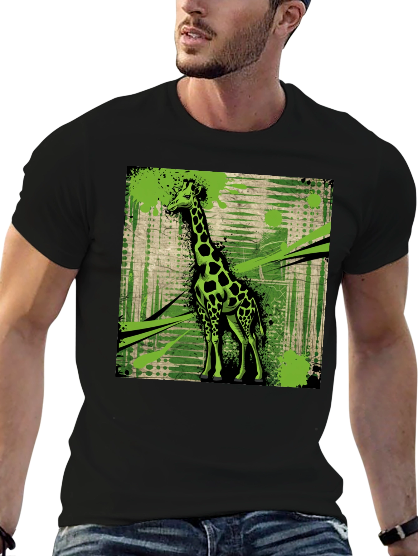 Giraffe Graphic Print Black T-Shirt