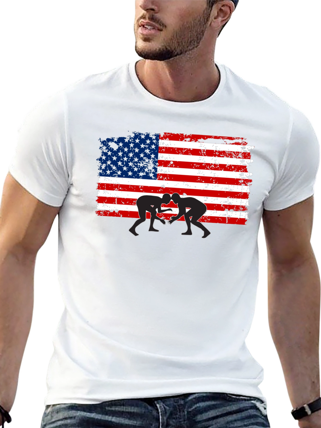 Wrestling USA Flag Graphic T-Shirt