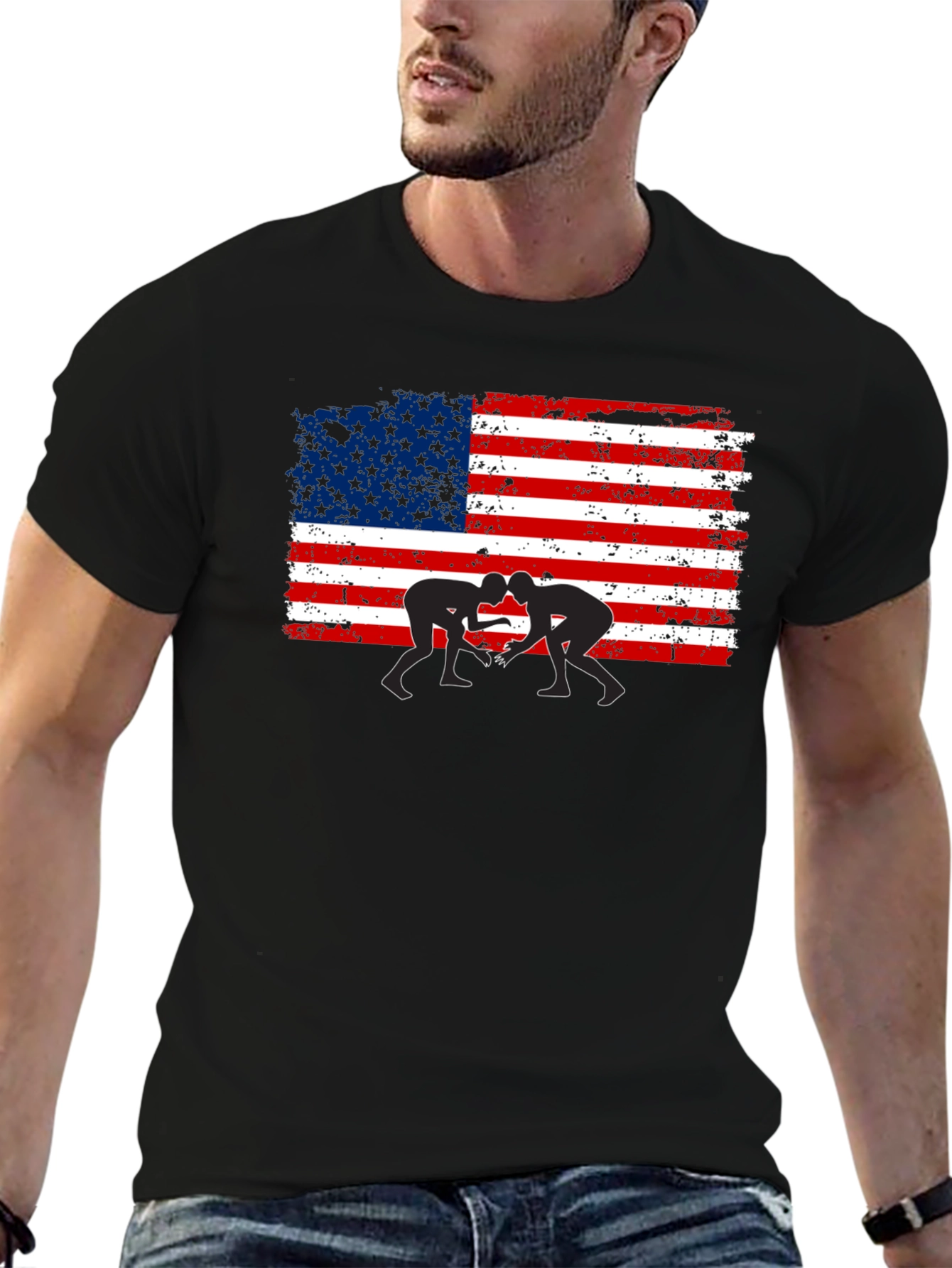 Wrestling USA Flag Graphic T-Shirt