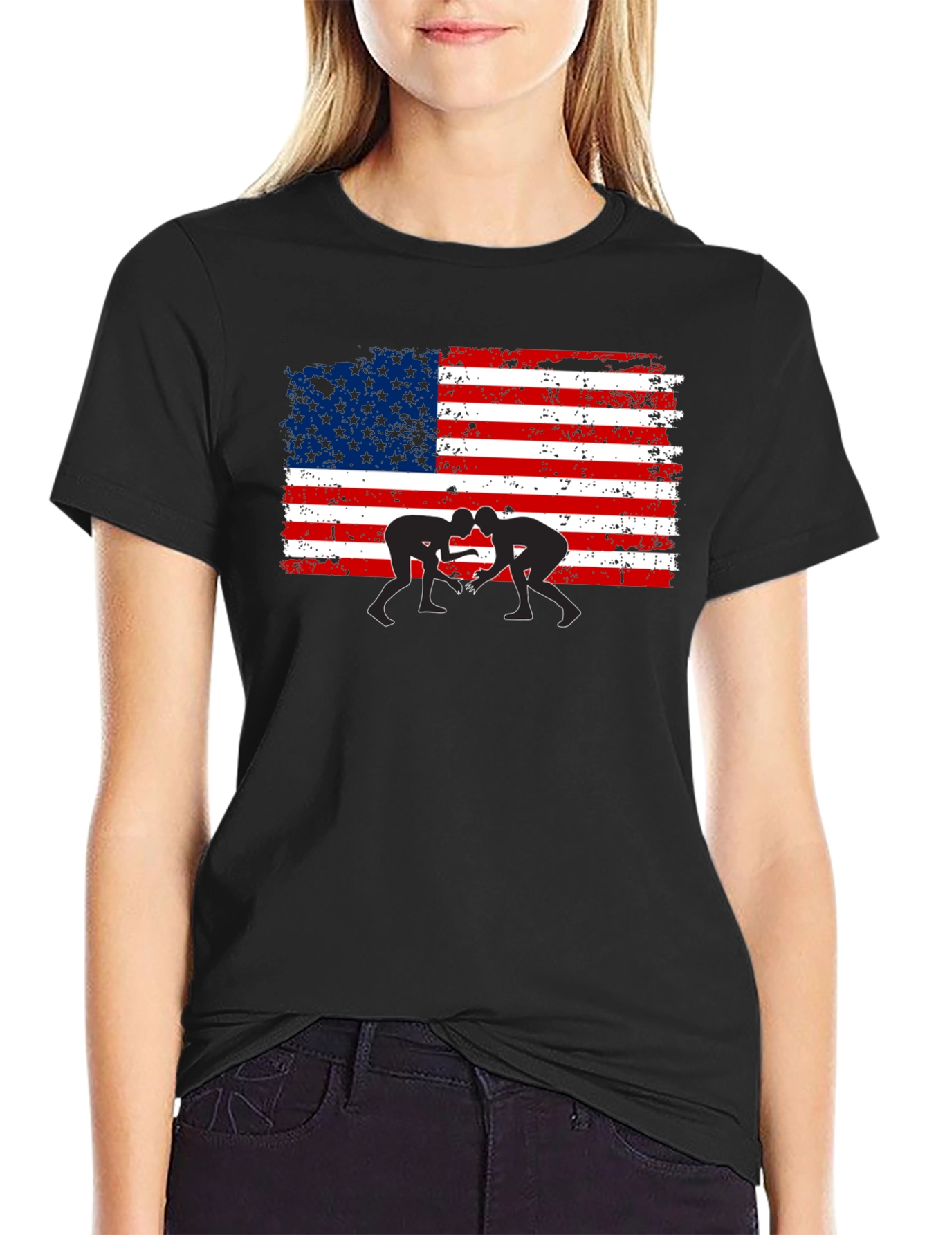 Wrestling USA Flag Graphic T-Shirt