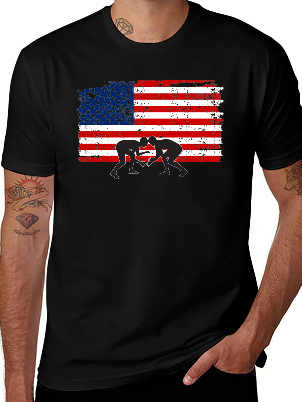 Wrestling USA Flag Graphic T-Shirt