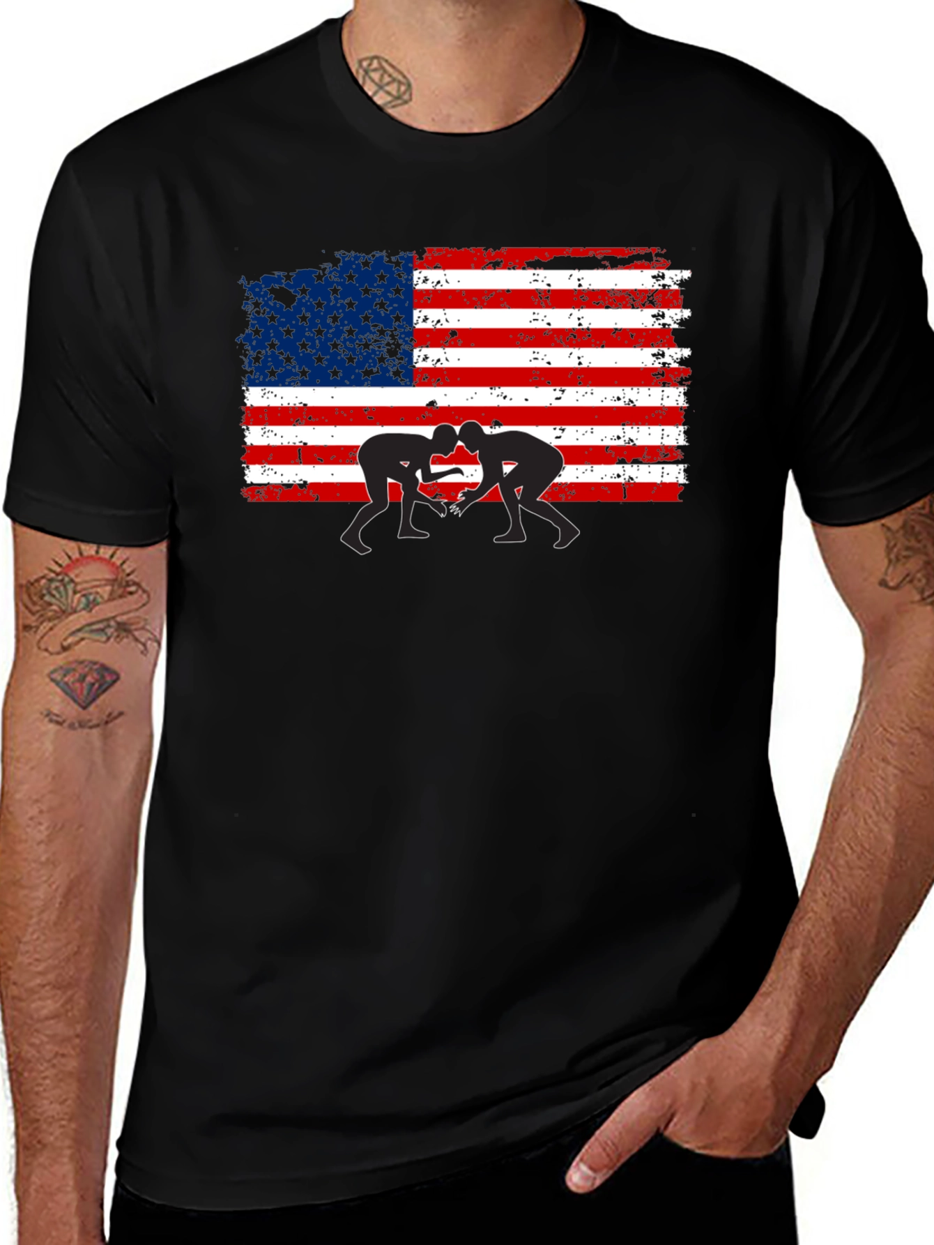 Wrestling USA Flag Graphic T-Shirt