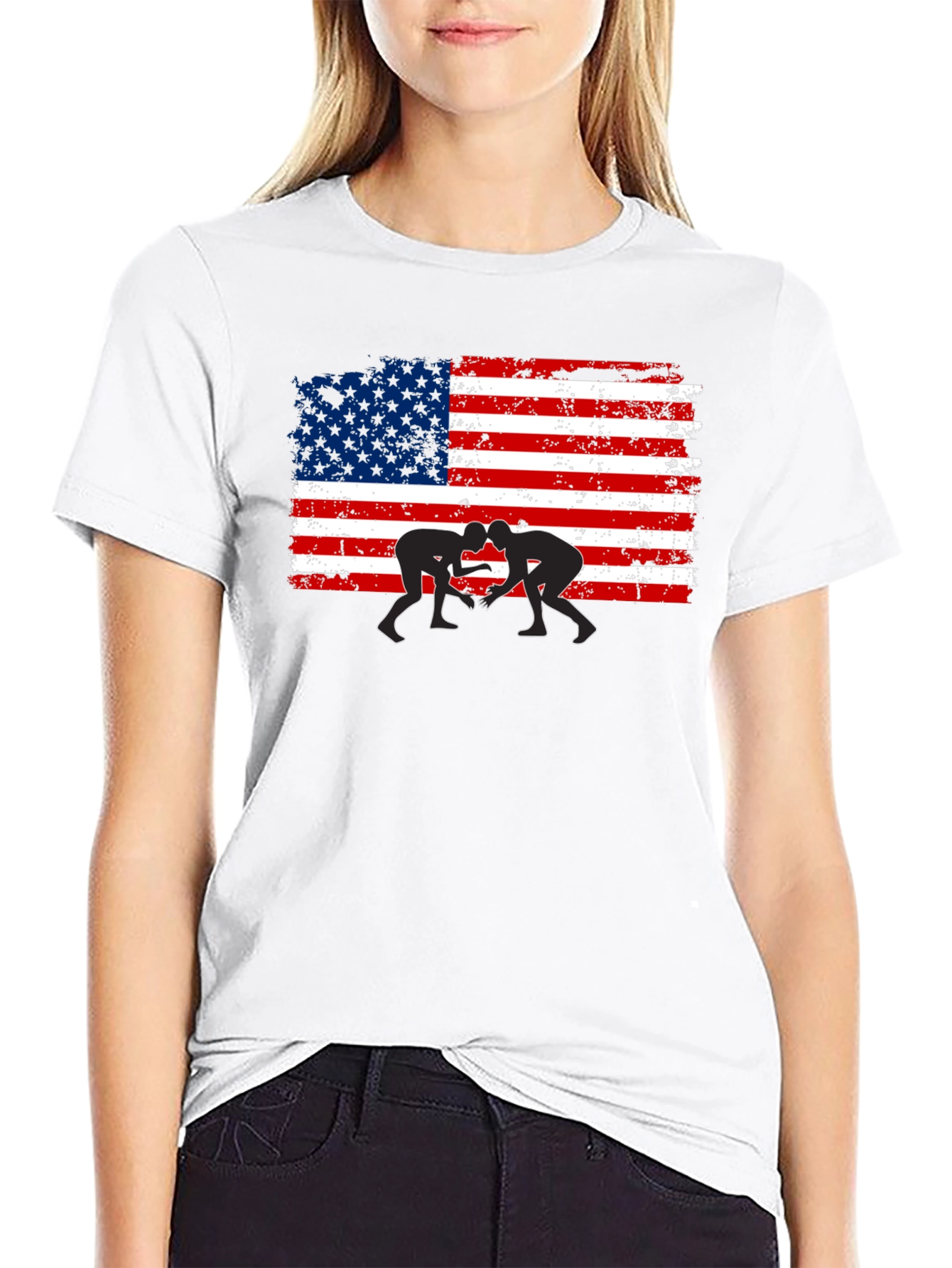 Wrestling USA Flag Graphic T-Shirt
