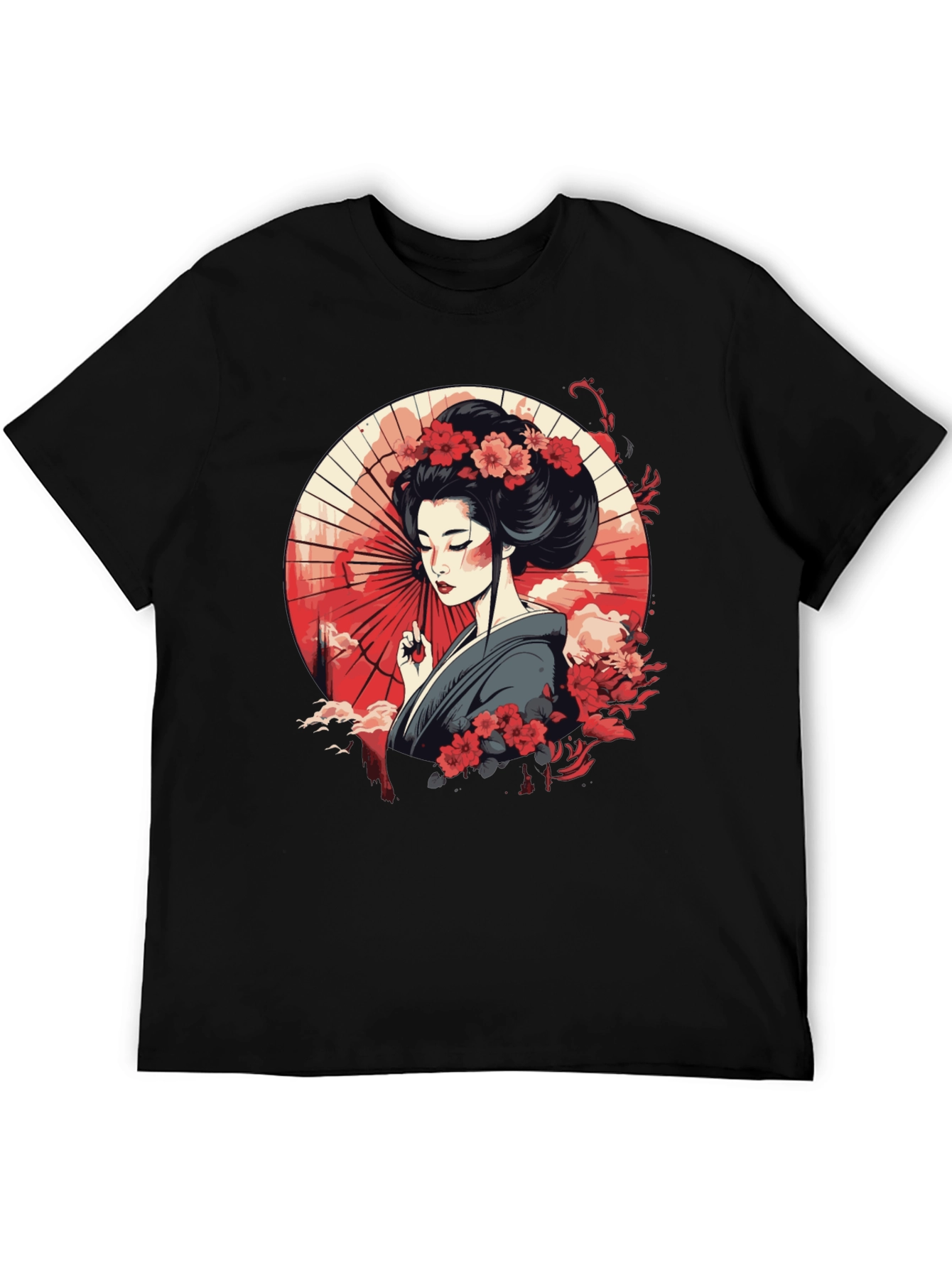 Geisha Art Graphic Black T-Shirt