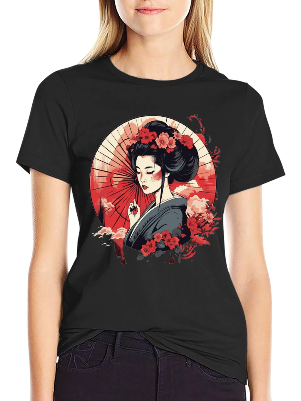 Geisha Art Graphic Black T-Shirt