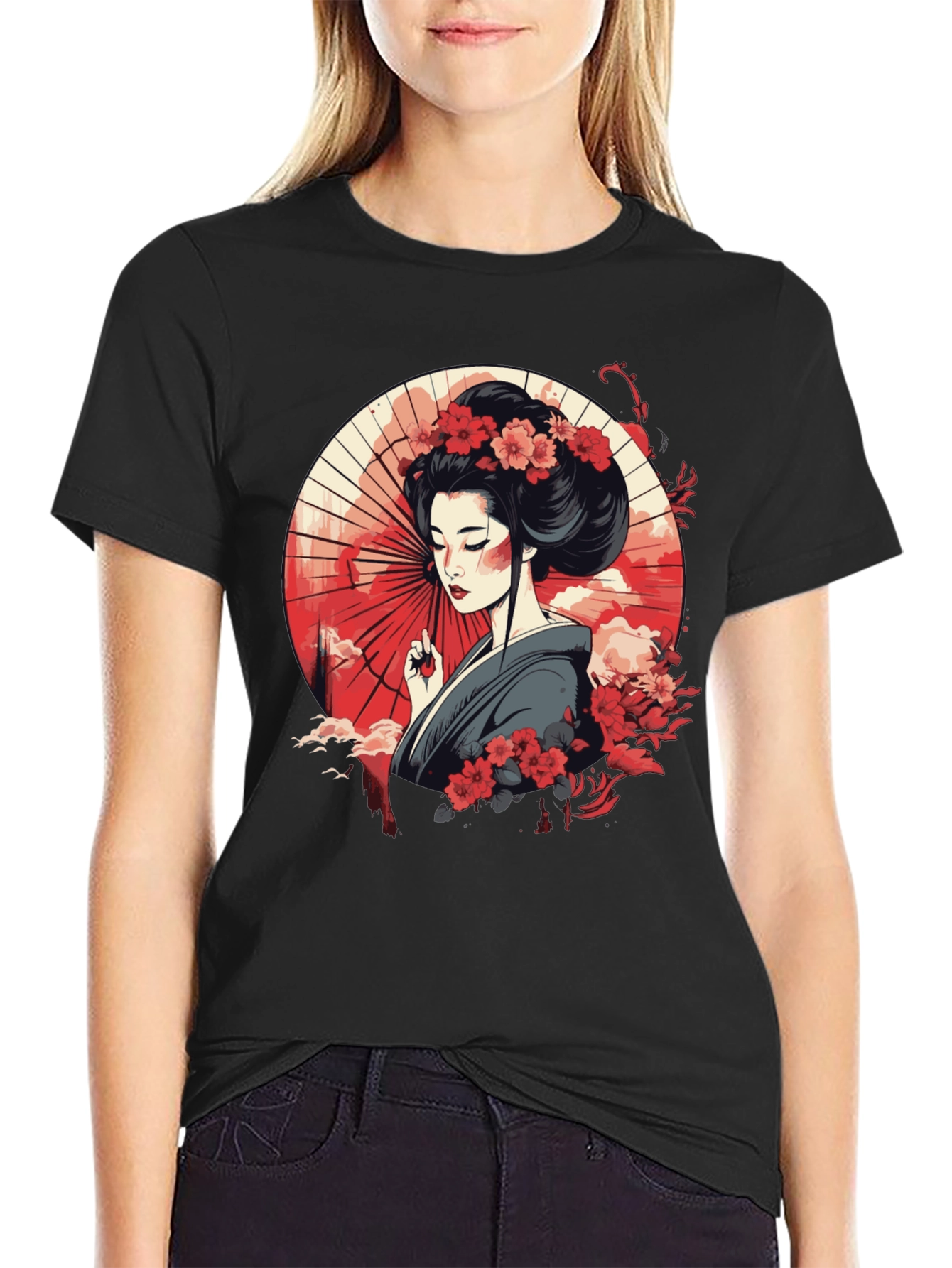 Geisha Art Graphic Black T-Shirt