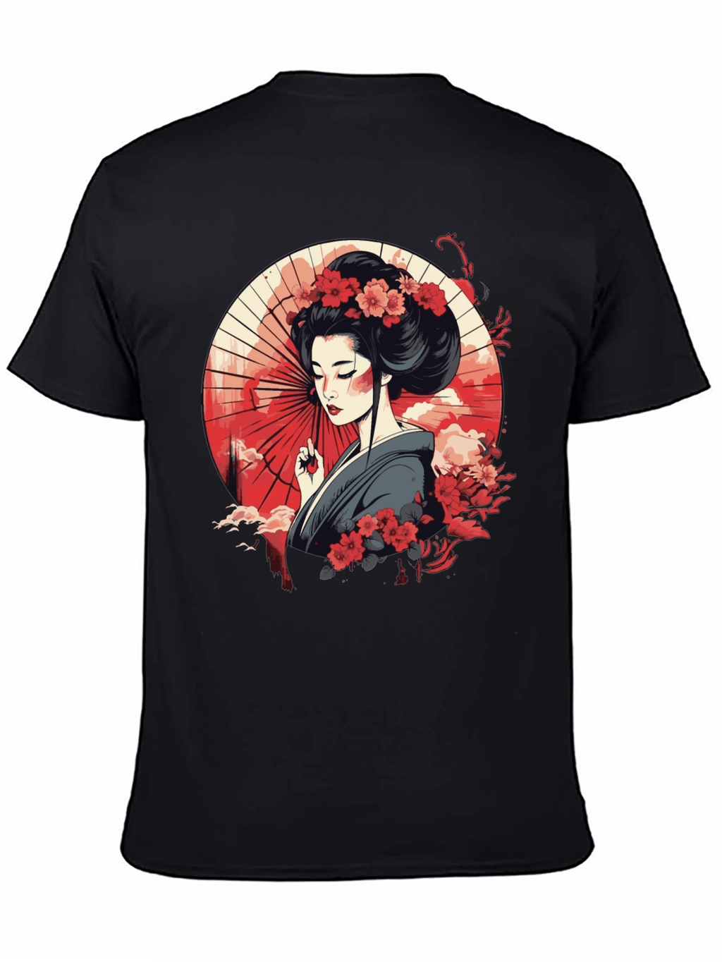 Geisha Art Graphic Black T-Shirt