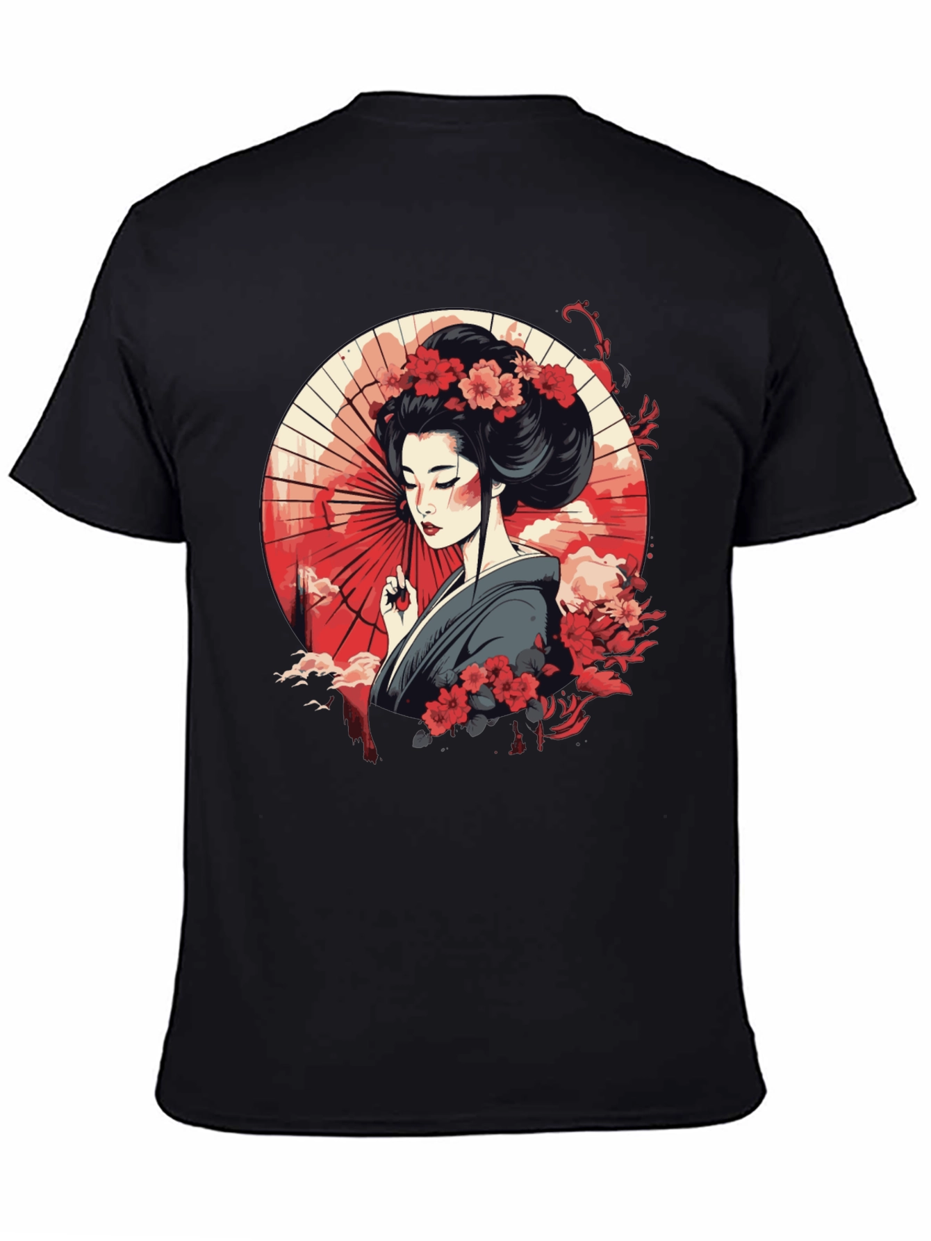 Geisha Art Graphic Black T-Shirt