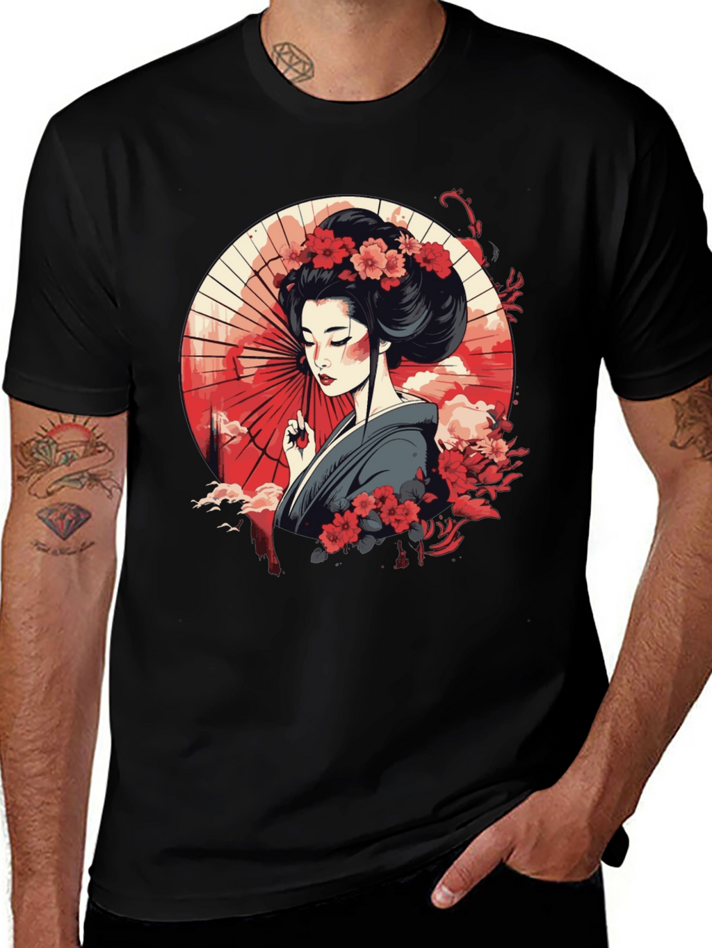 Geisha Art Graphic Black T-Shirt