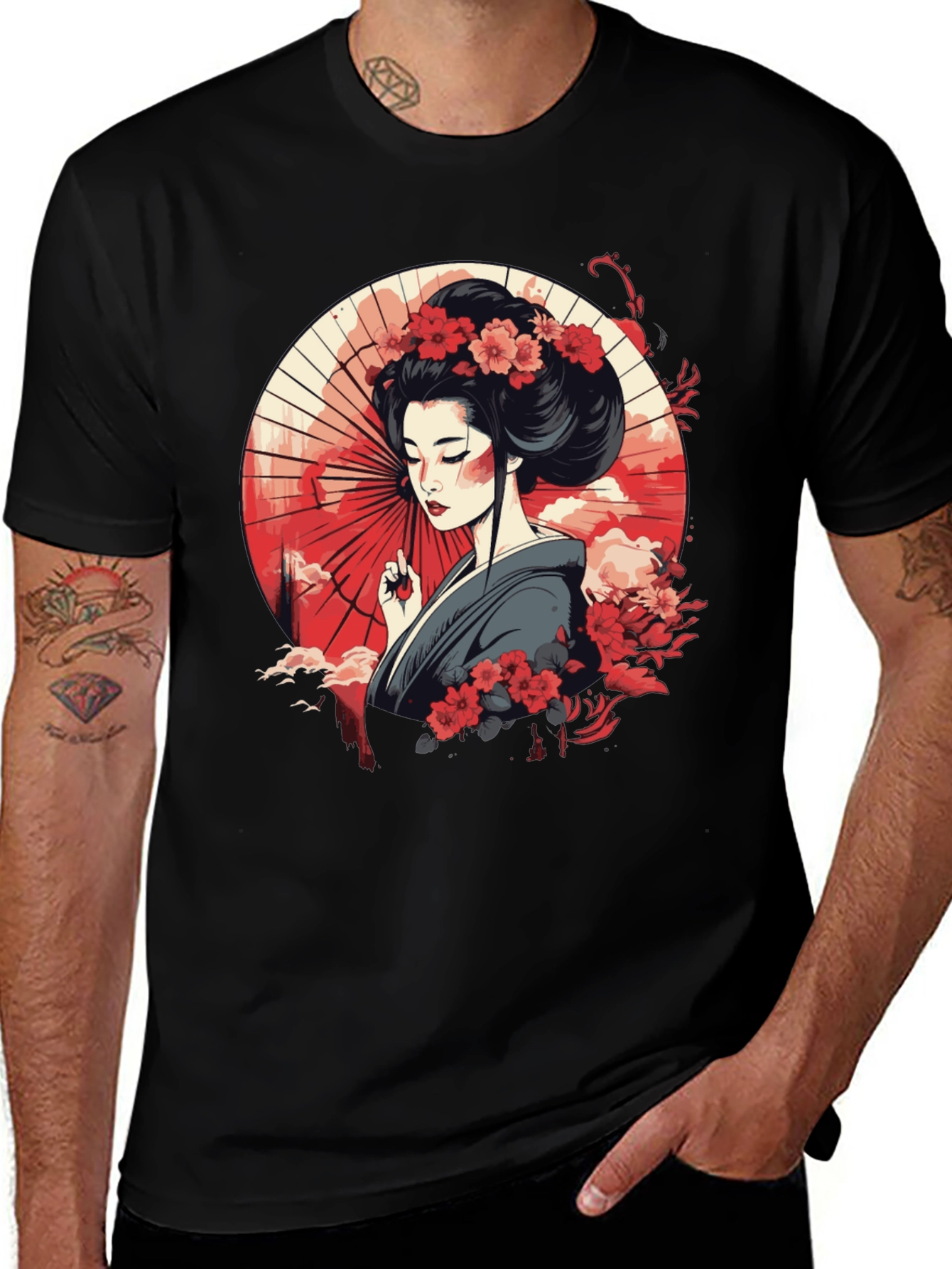 Geisha Art Graphic Black T-Shirt