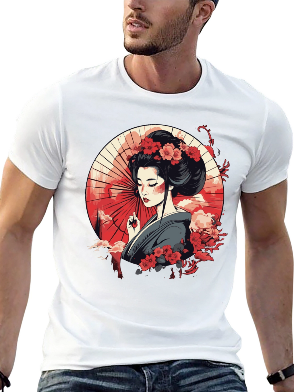 Geisha Art Graphic Black T-Shirt
