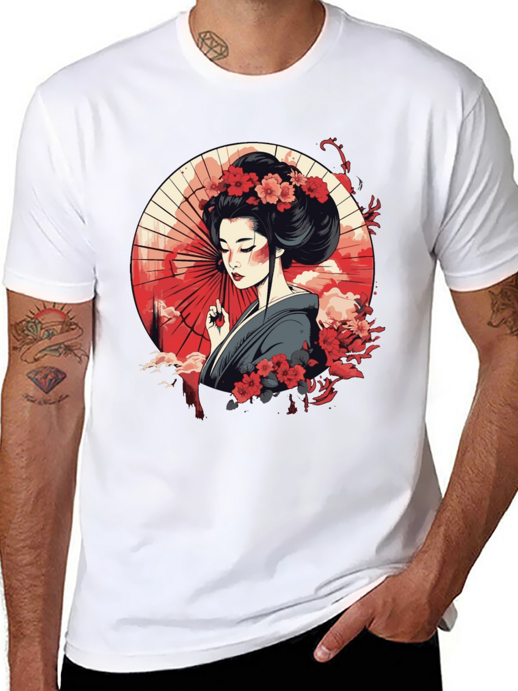 Geisha Art Graphic Black T-Shirt