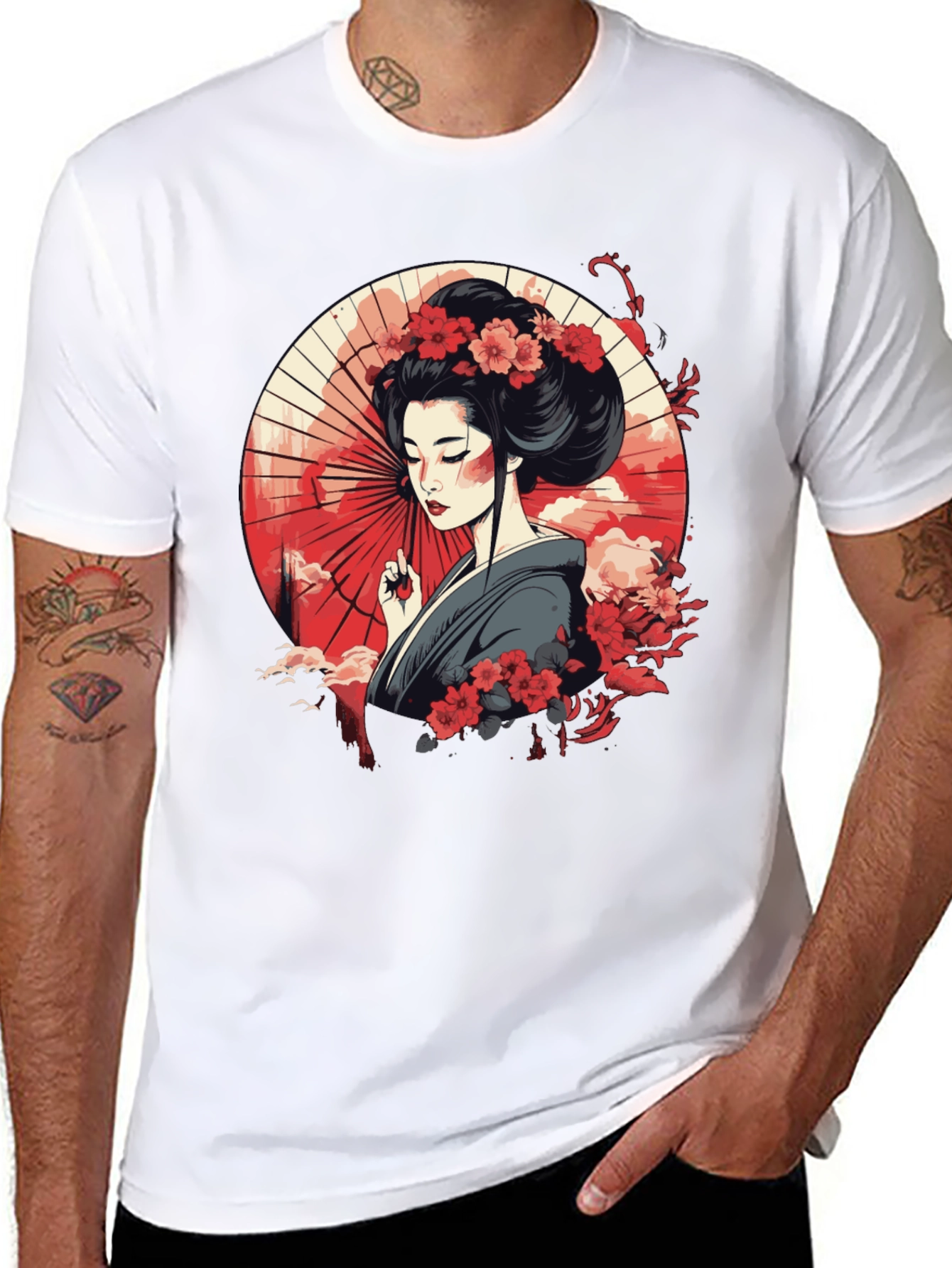 Geisha Art Graphic Black T-Shirt