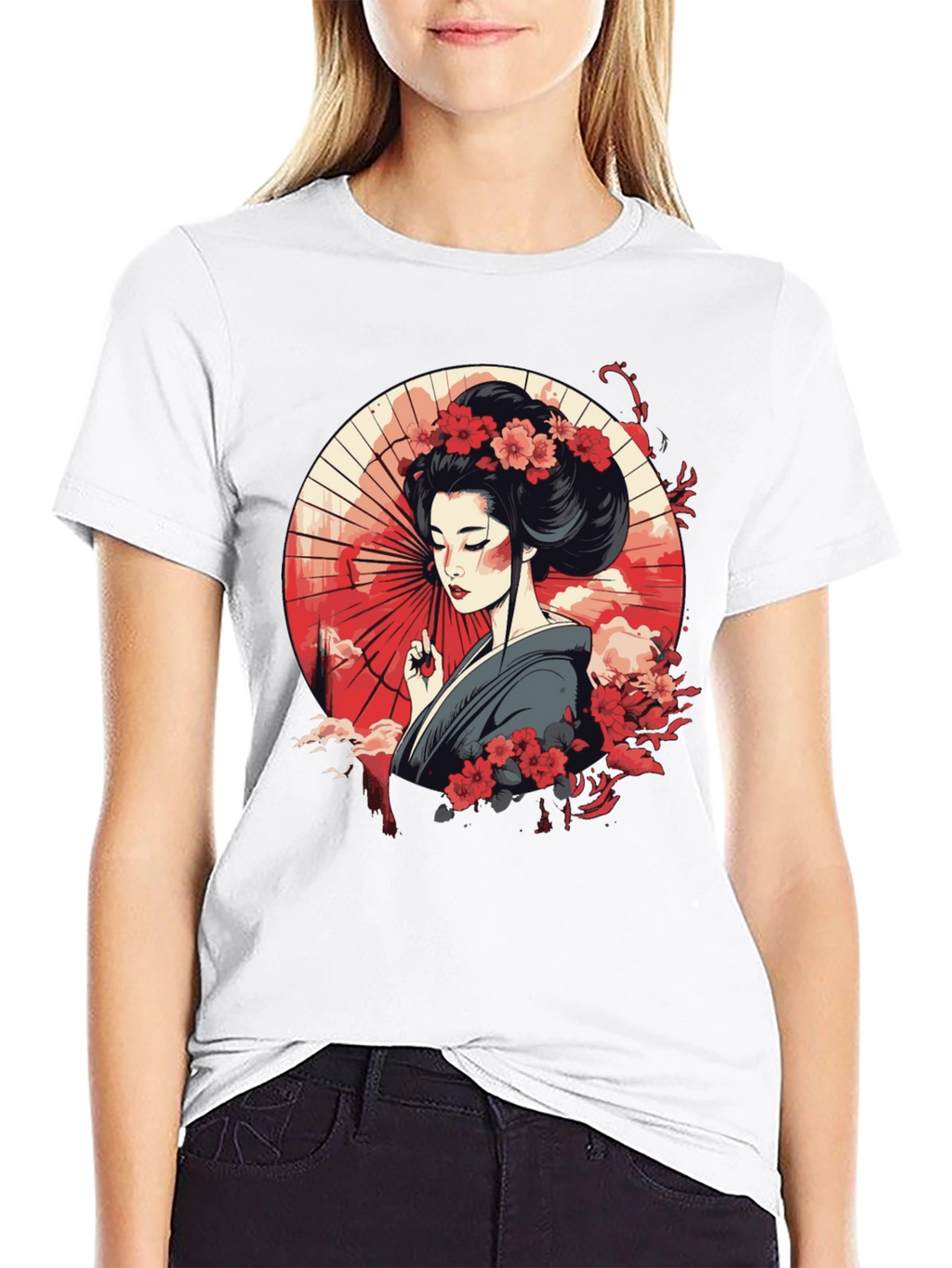 Geisha Art Graphic Black T-Shirt