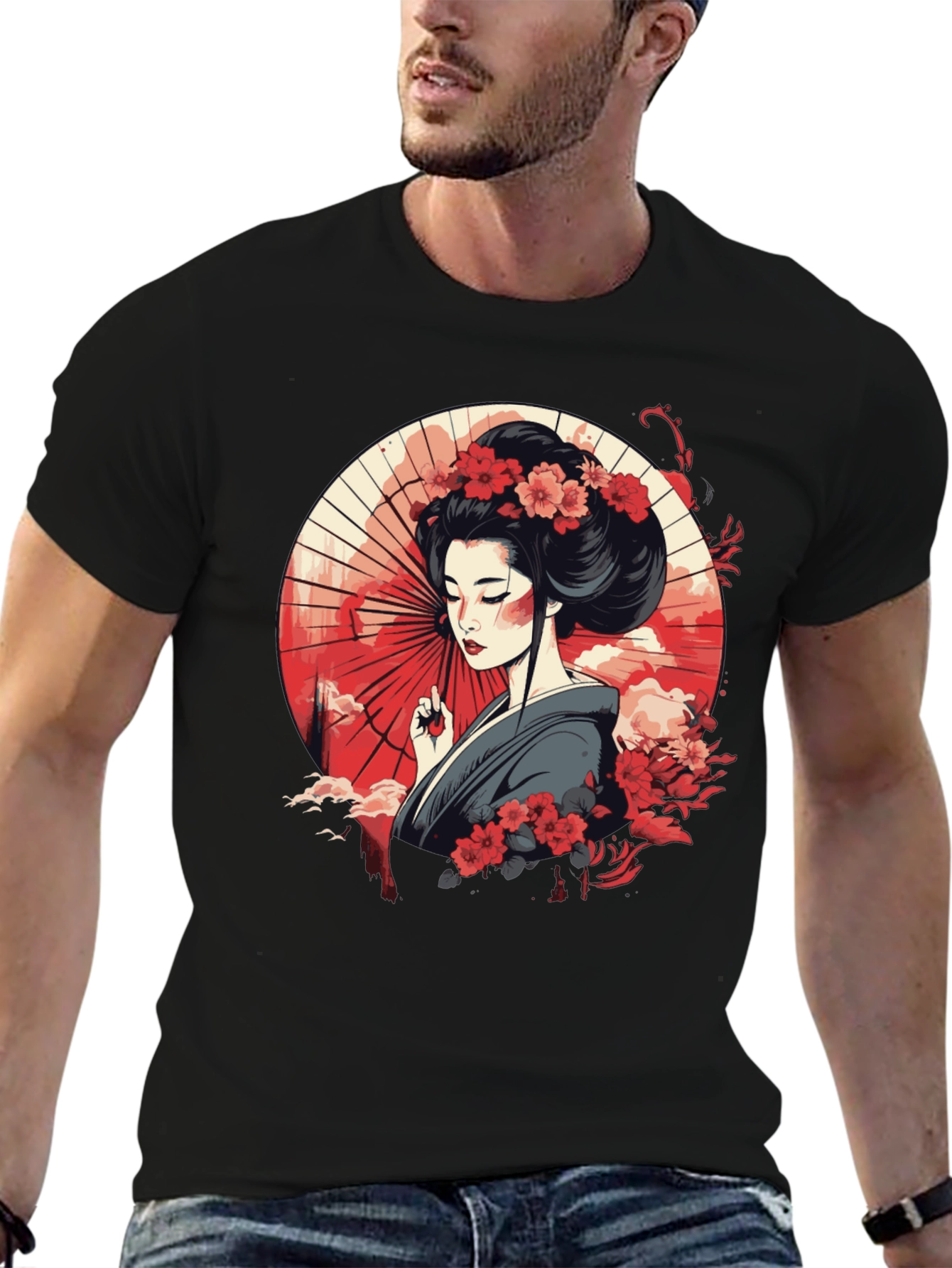 Geisha Art Graphic Black T-Shirt