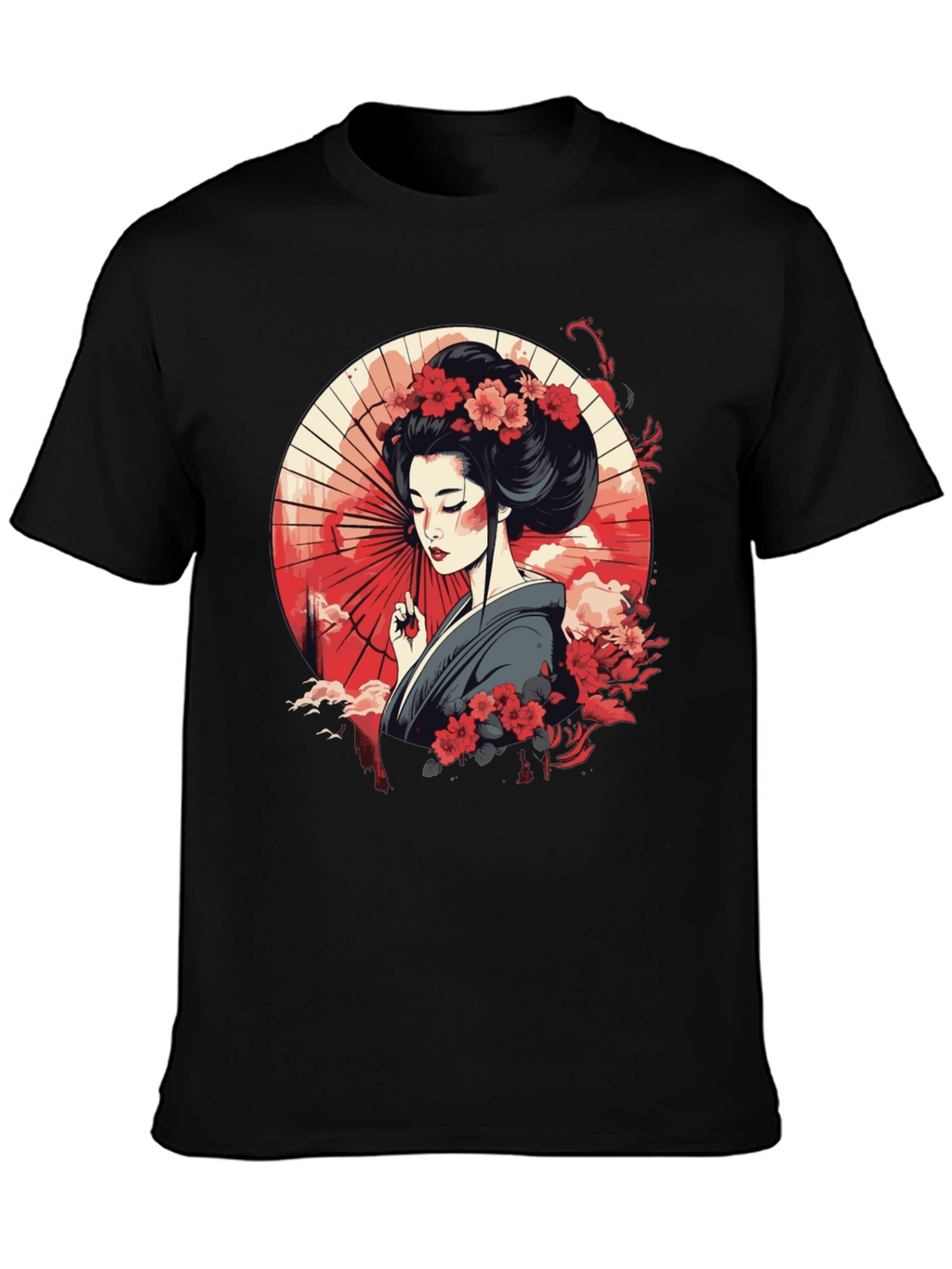 Geisha Art Graphic Black T-Shirt