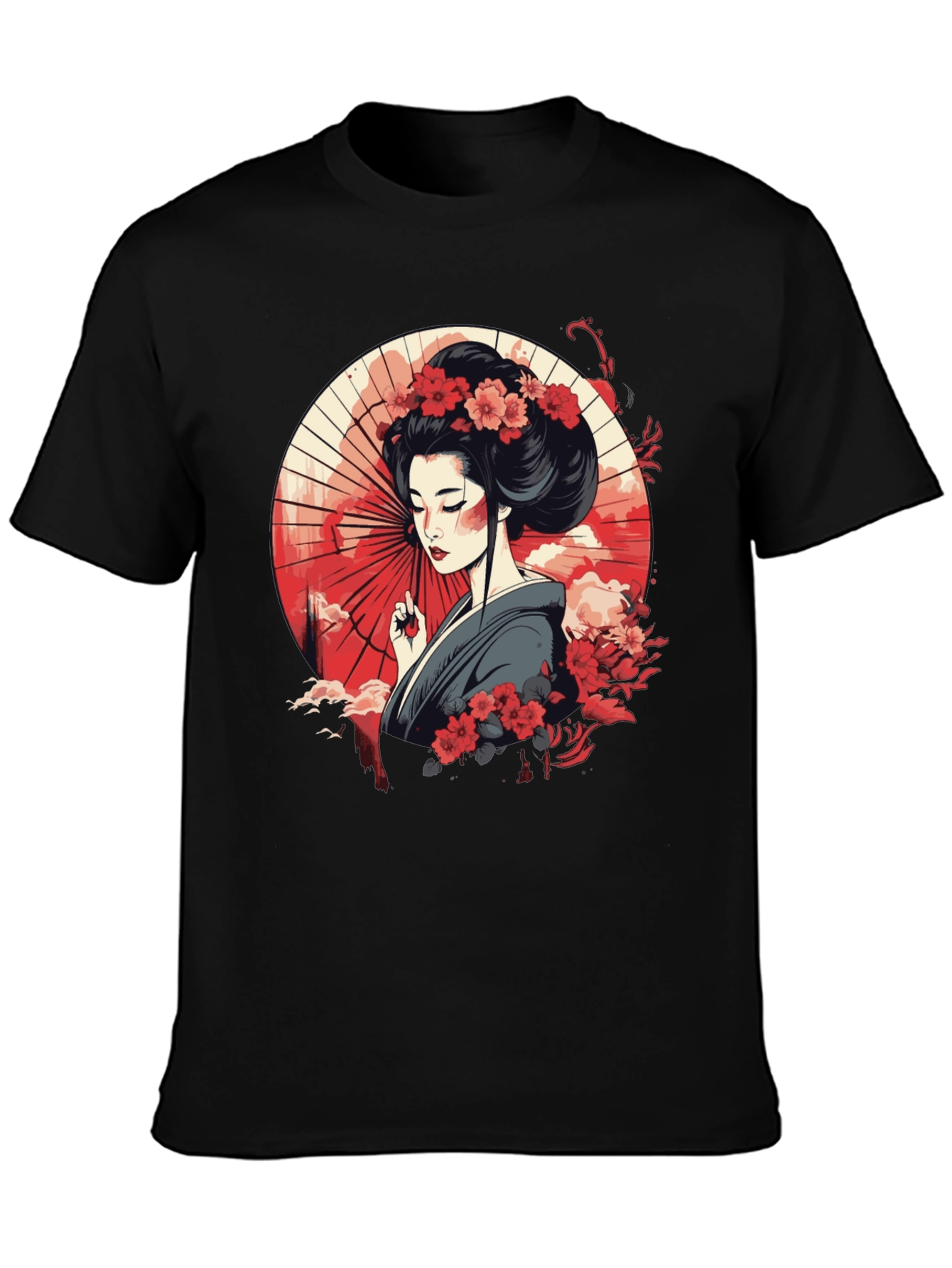 Geisha Art Graphic Black T-Shirt
