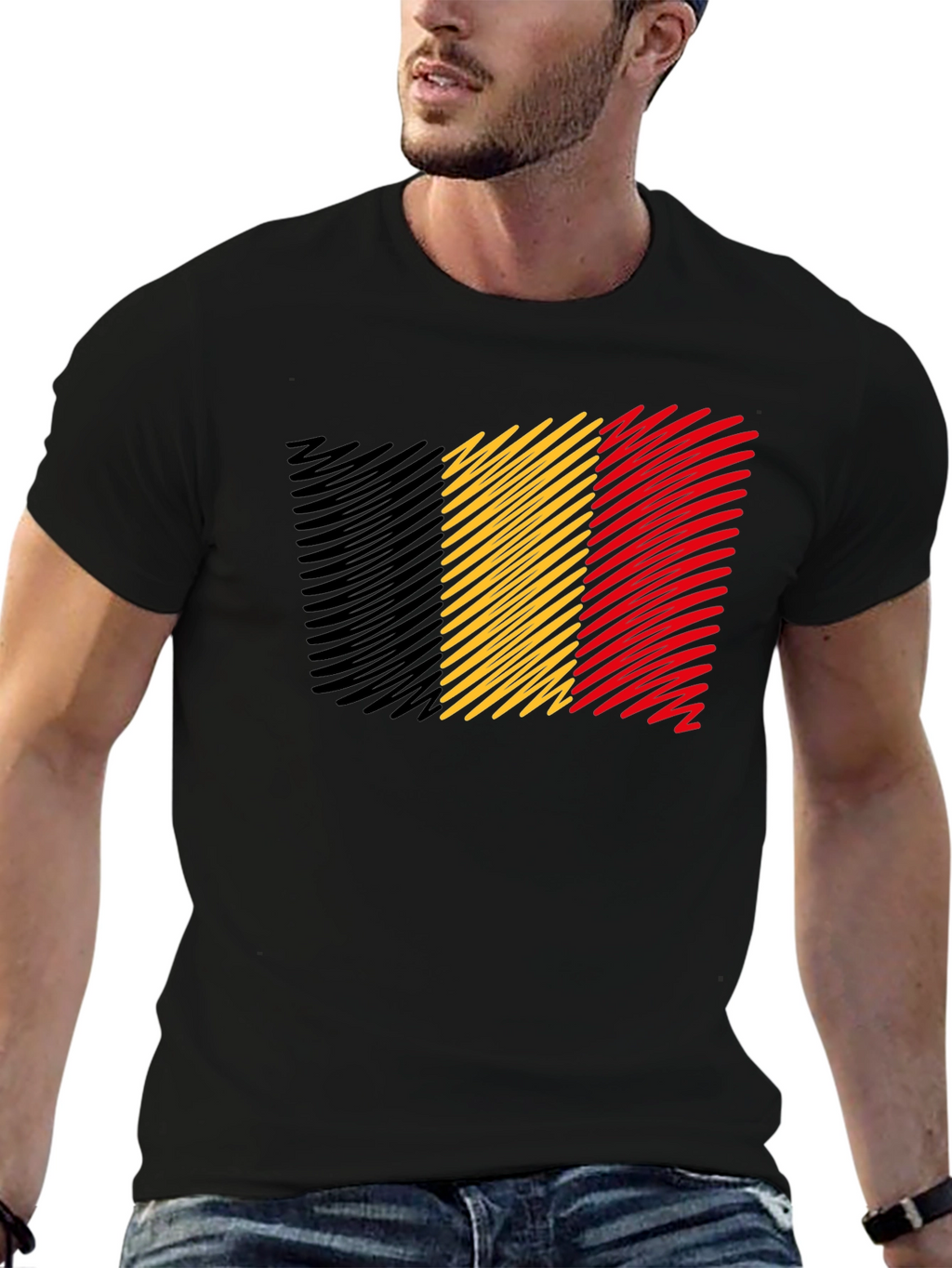 Belgium Flag T-Shirt - Mens Black Tee