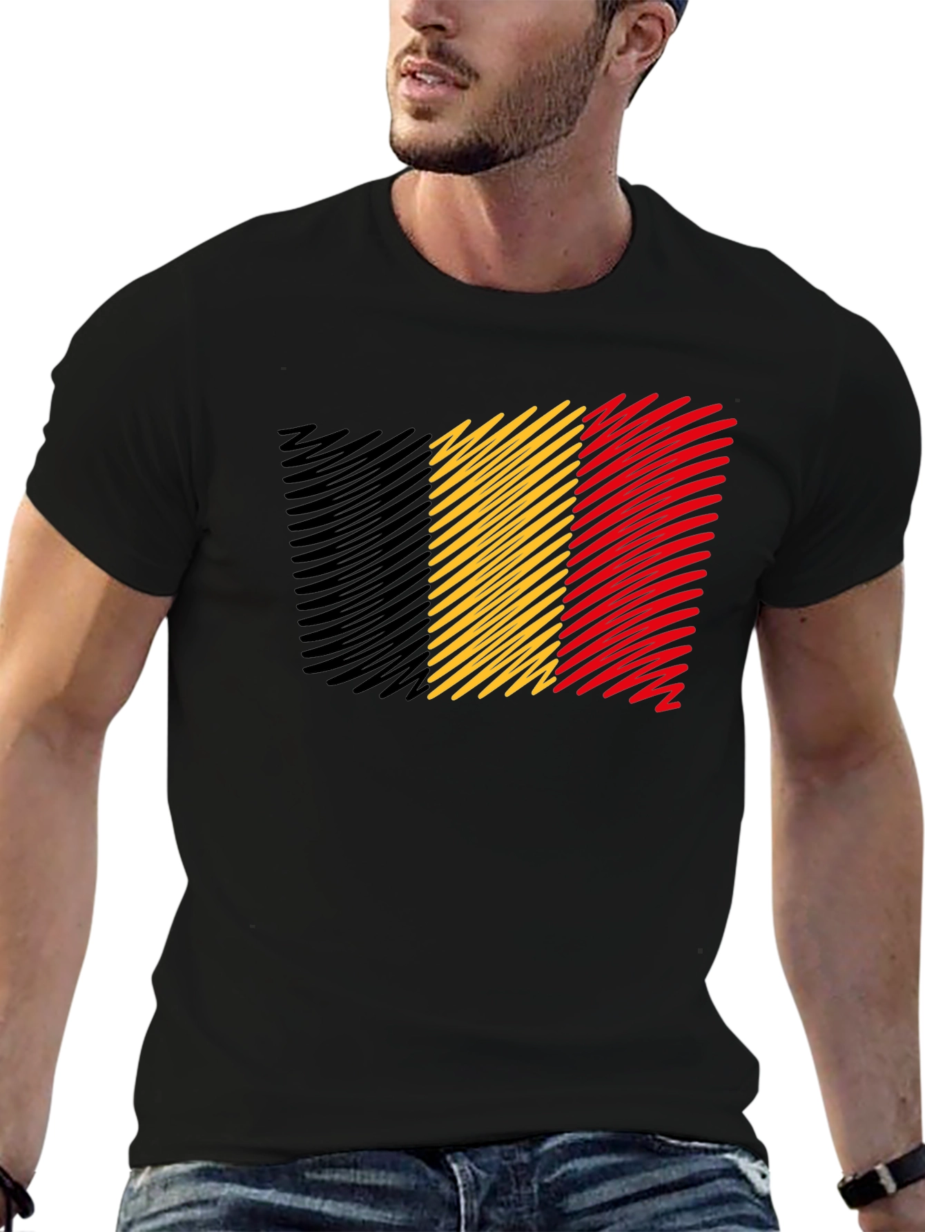 Belgium Flag T-Shirt - Mens Black Tee
