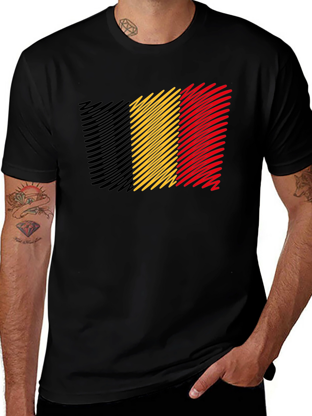 Belgium Flag T-Shirt - Mens Black Tee