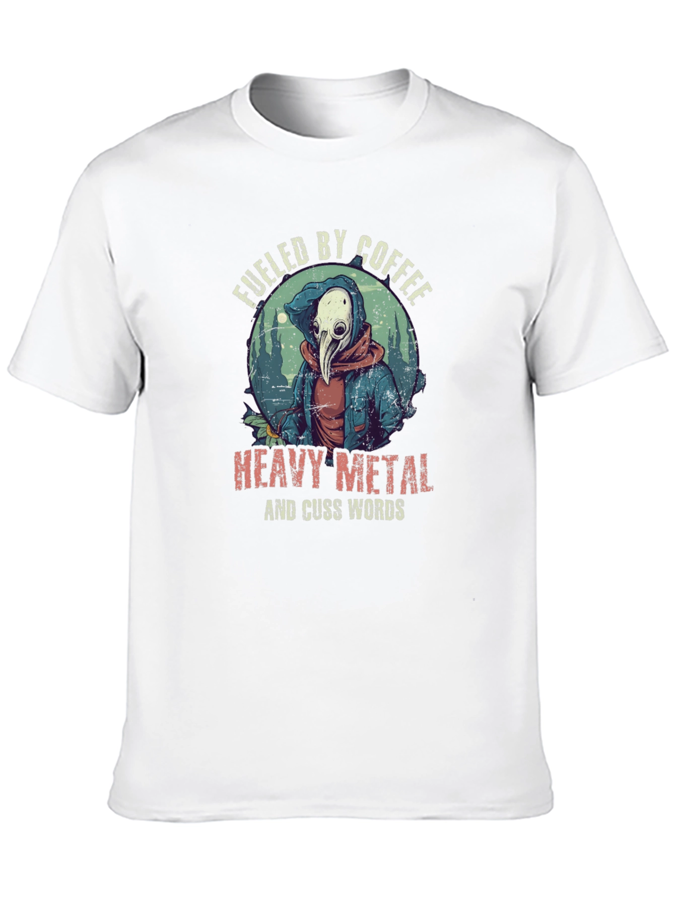 Fueled By Coffee Heavy Metal Plague Doctor T-Shirt