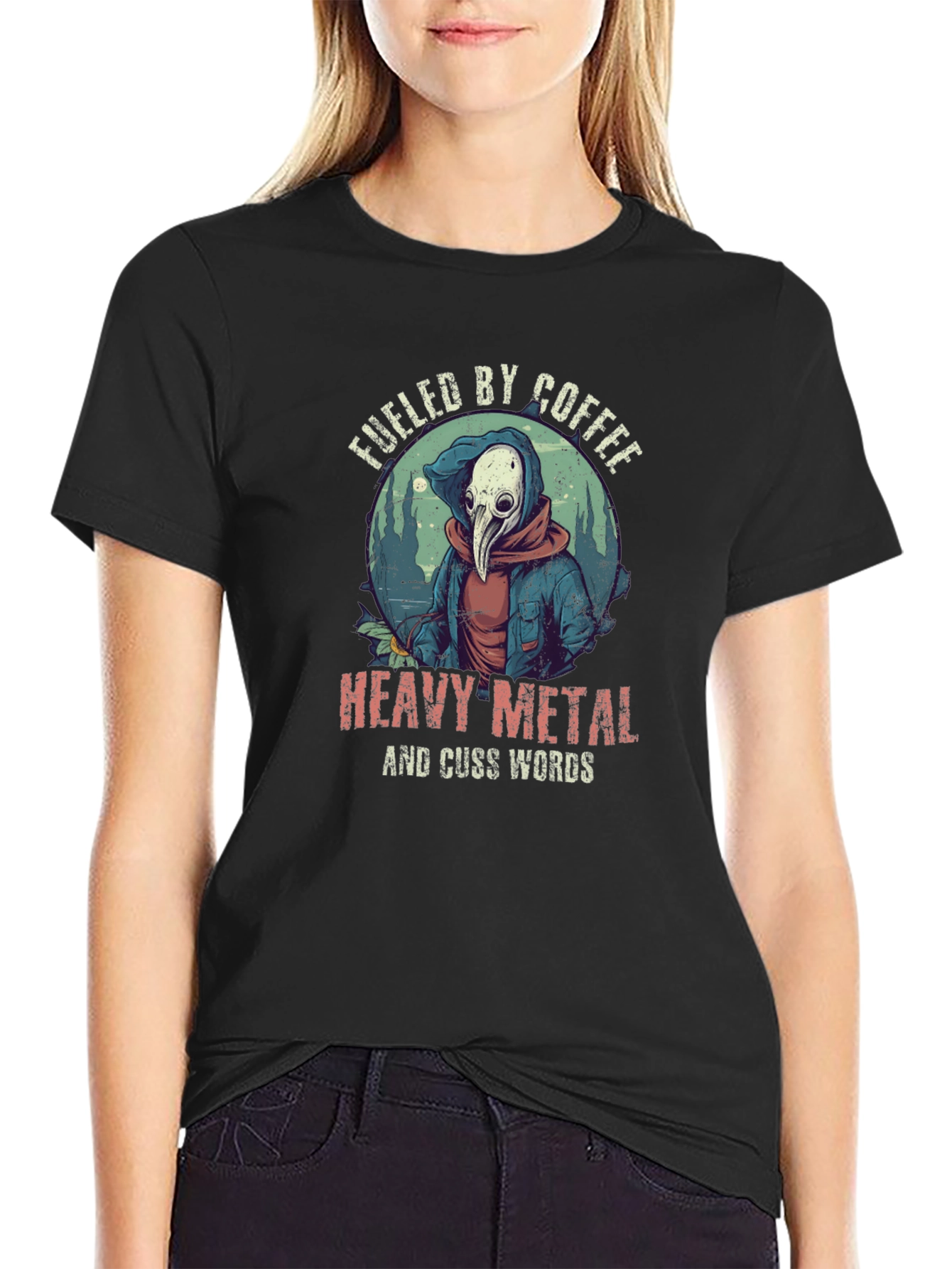 Fueled By Coffee Heavy Metal Plague Doctor T-Shirt