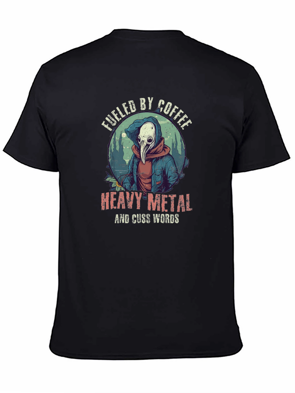 Fueled By Coffee Heavy Metal Plague Doctor T-Shirt