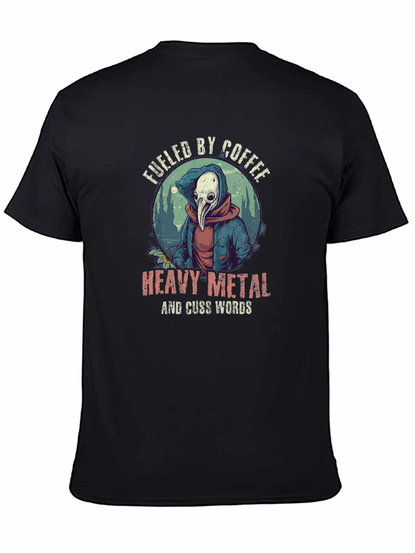 Fueled By Coffee Heavy Metal Plague Doctor T-Shirt