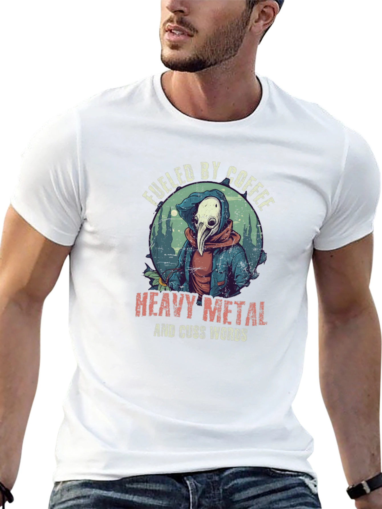 Fueled By Coffee Heavy Metal Plague Doctor T-Shirt